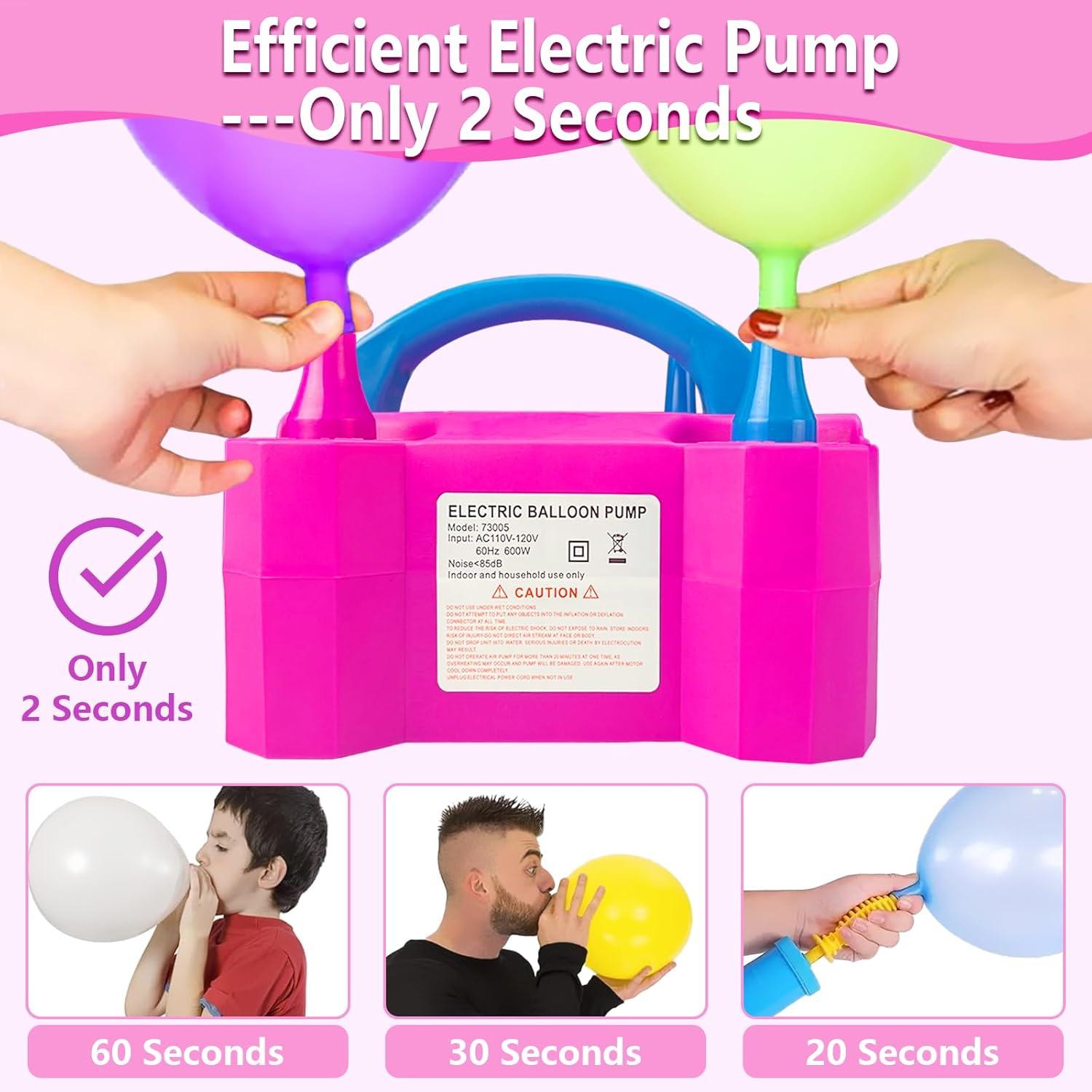 Balloon Pump, Balloon Pump Electric, Electric Portable Dual Nozzle Air Balloon Pump, Electric Air Balloon Pump and Tying Tool in One for Party Decoration [110V~120V, 600W, Rose Red]