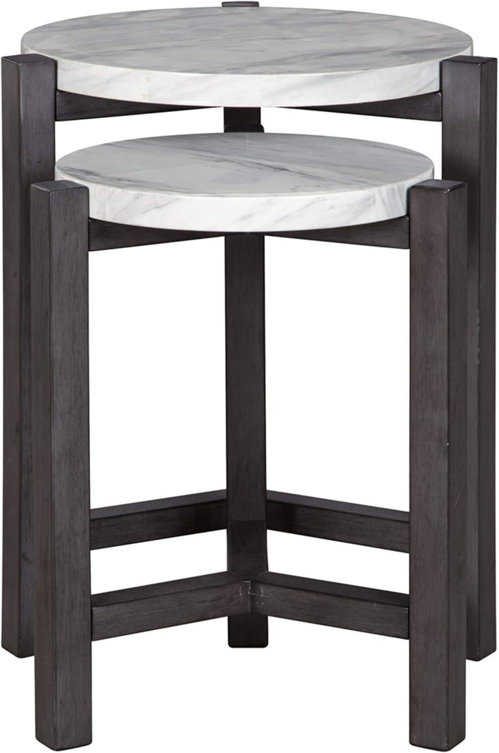 Gray and White Round Wood Transitional Accent Table