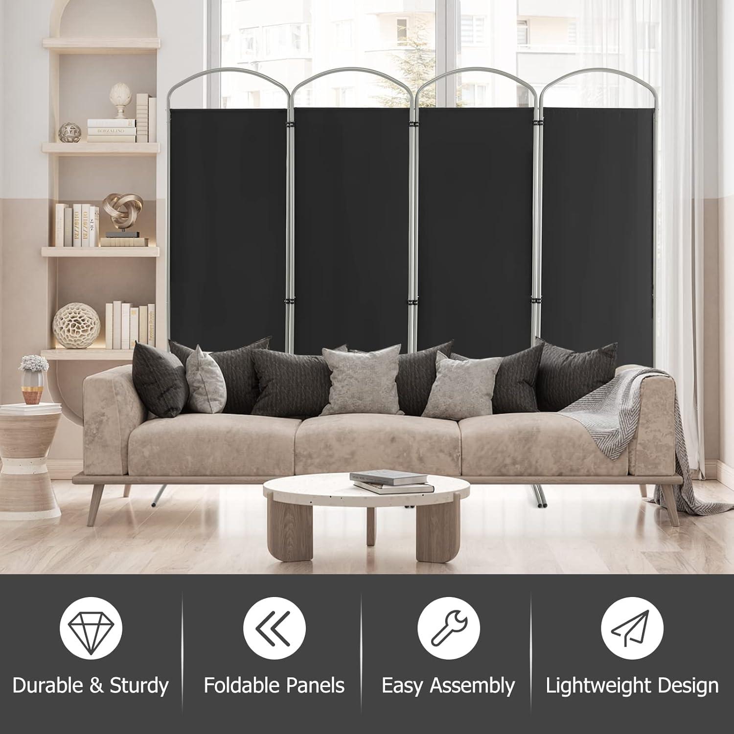 Costway 4 Panels Folding Room Divider 6 Ft Tall Fabric Privacy Screen Black