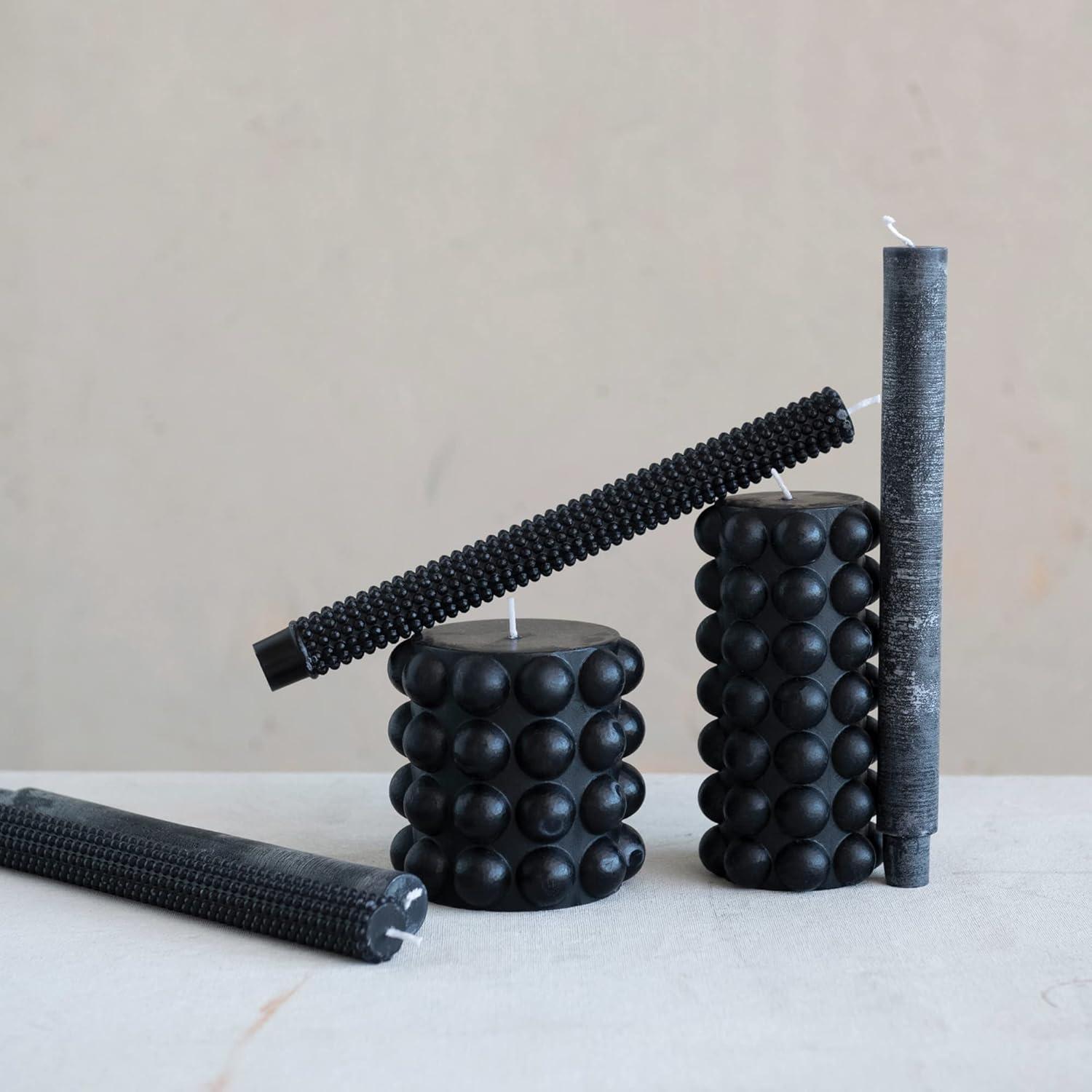 Black Hobnail Design 10" Paraffin Wax Taper Candles, Set of 2