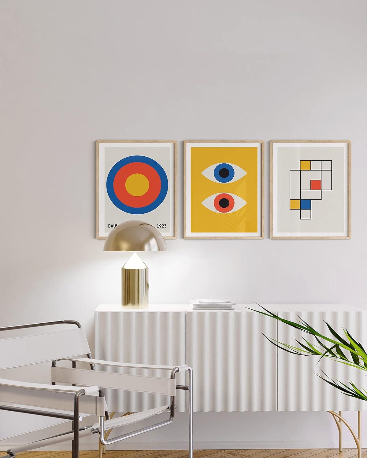 Bauhaus Abstract Geometric Art Set in Beige Frame, 12x16