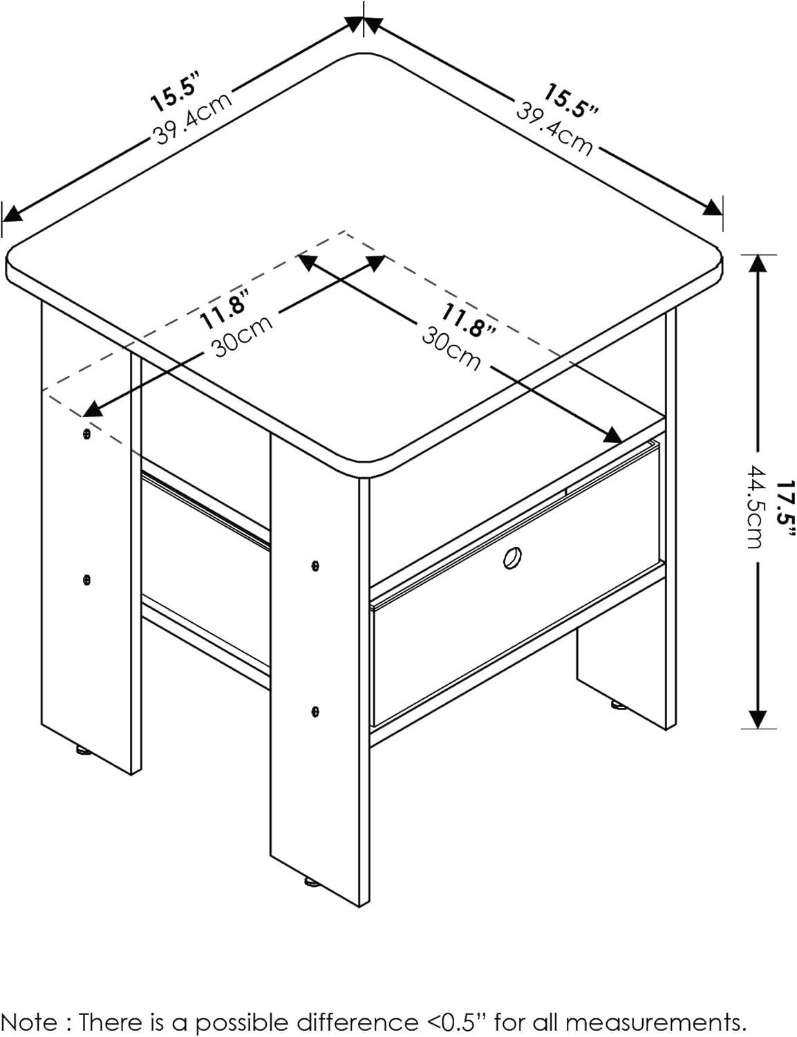 Furinno Andrey Engineered Wood End Table with Bin Drawer in Espresso/Brown