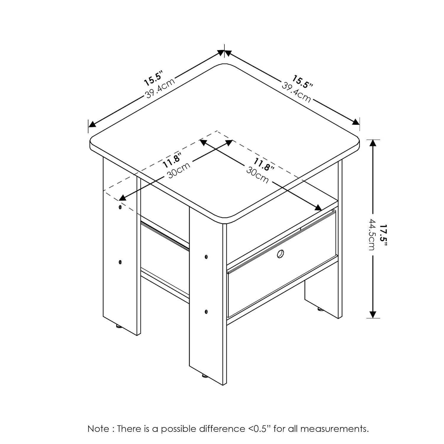 Furinno Andrey Engineered Wood End Table with Bin Drawer in Espresso/Brown
