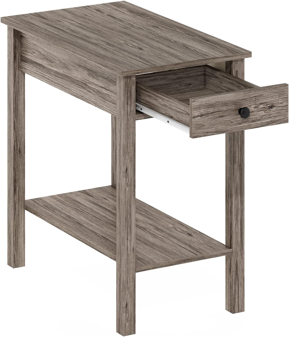 Compact Rustic Oak Wood End Table with Storage