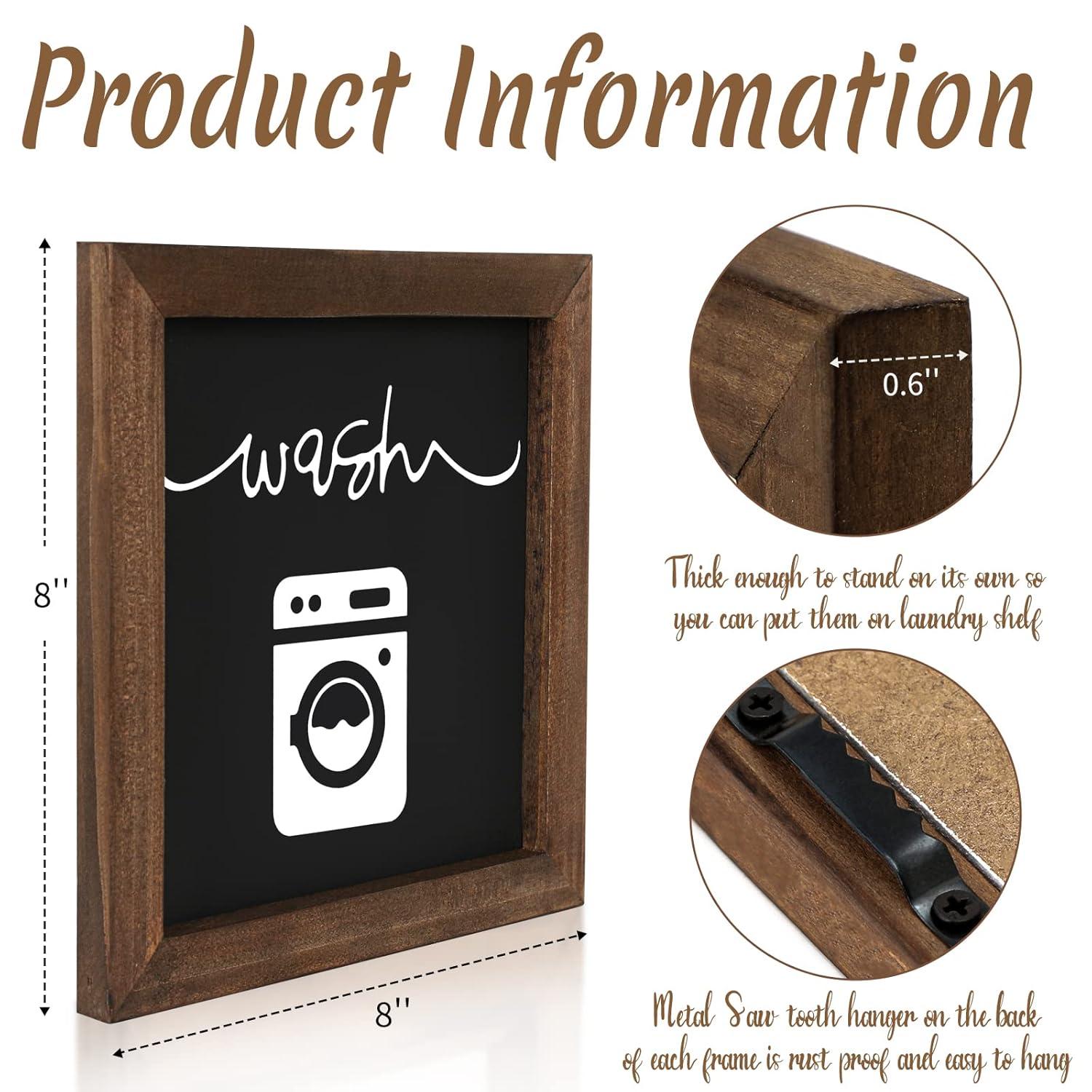 Bucherry Laundry Sign Set of HYZ01 4 Rustic Wood Wash Dry Fold Put Away Laundry Signs Wall Decor Wall Hanging Art Decor Wood Signs for Laundry Room Vintage Farmhouse Decorations for Home Supplies