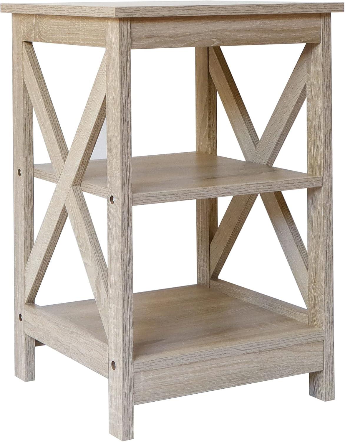 White Oak 3-Tier Modern Farmhouse Wood Side Table