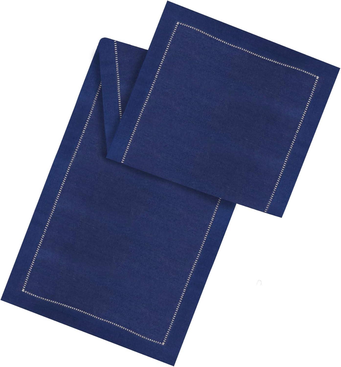 Saro Lifestyle Classic Hemstitch Border Table Runner, Navy Blue, 16" x 90"