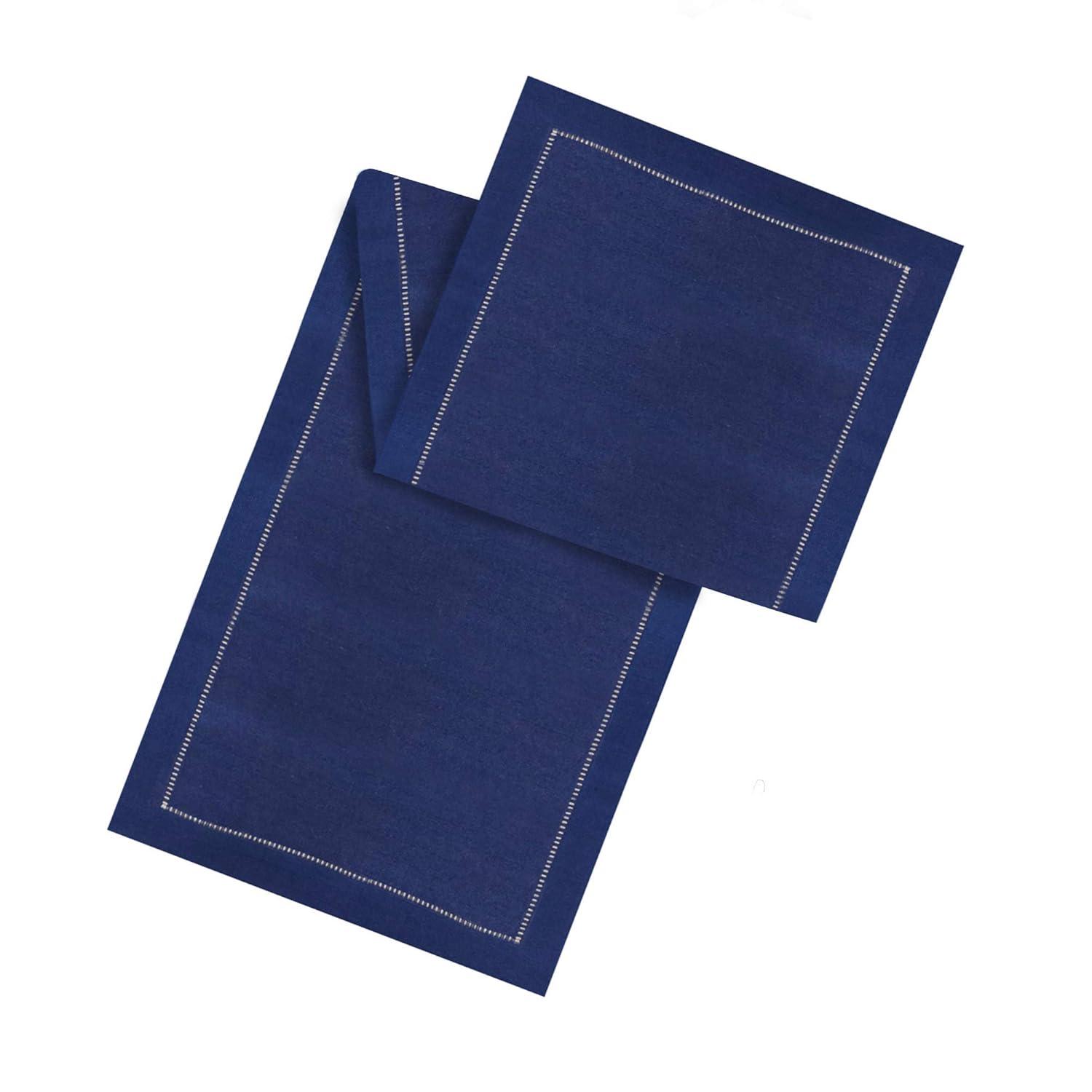 Saro Lifestyle Classic Hemstitch Border Table Runner, Navy Blue, 16" x 90"