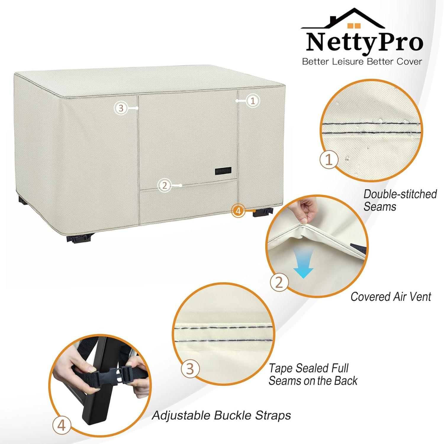 NettyPro Fire Table Cover Rectangle 58 inch Waterproof Heavy Duty Patio Firepit Cover Rectangular for Outdoor Gas Propane Fire Pit, Beige