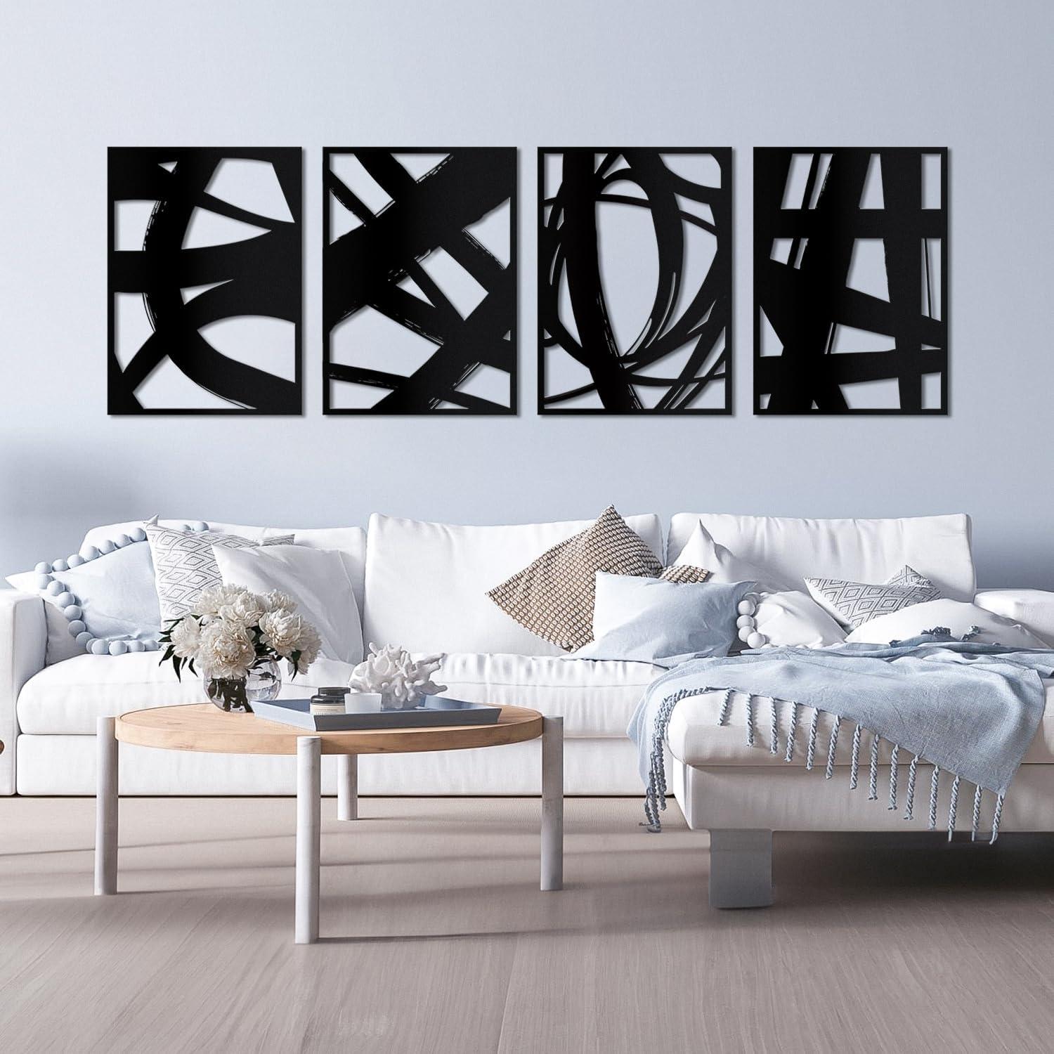 Set of 4 Black Metal Abstract Wall Art Sculptures