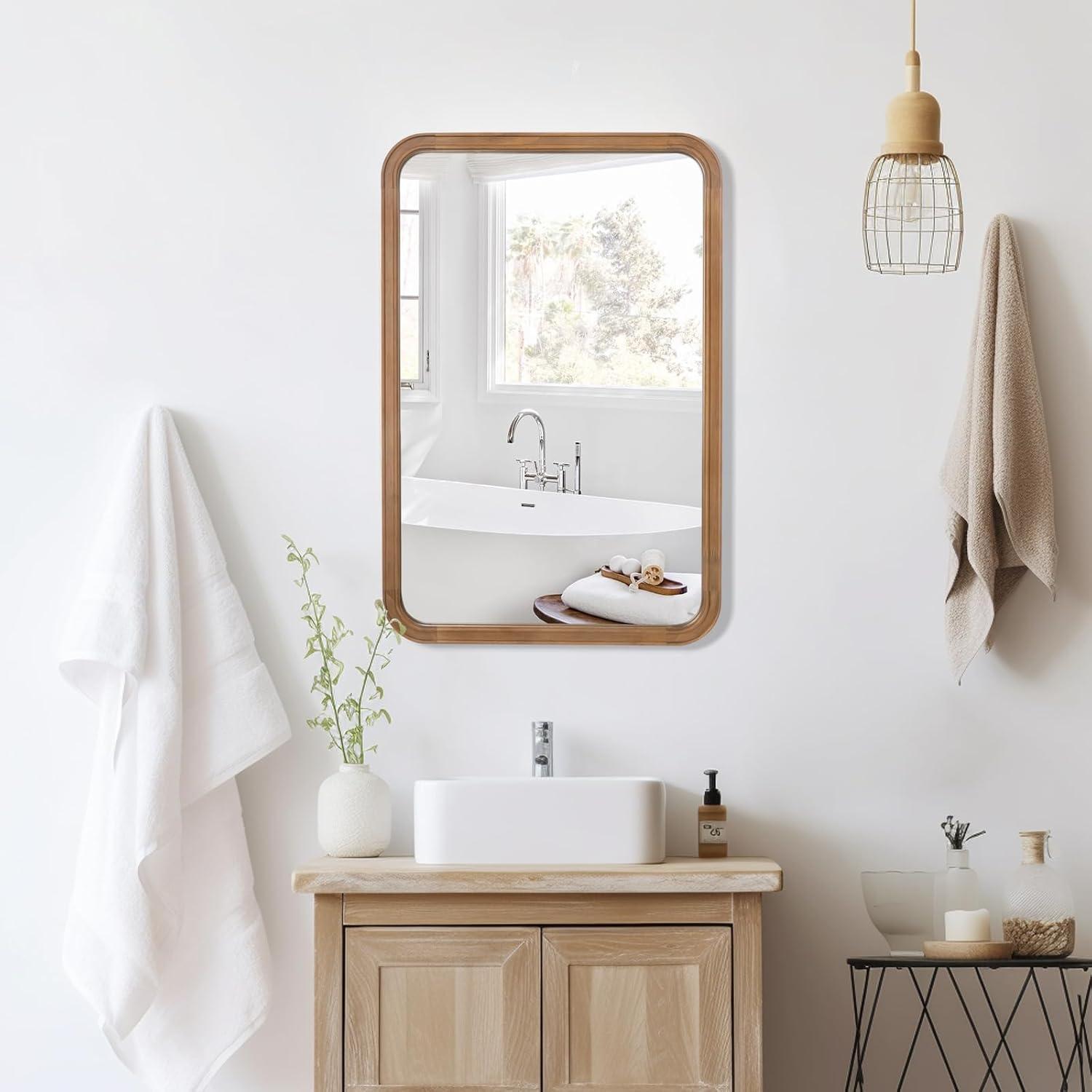 WallBeyond 20"x30" Farm Wall Mirror-C Natural Wood