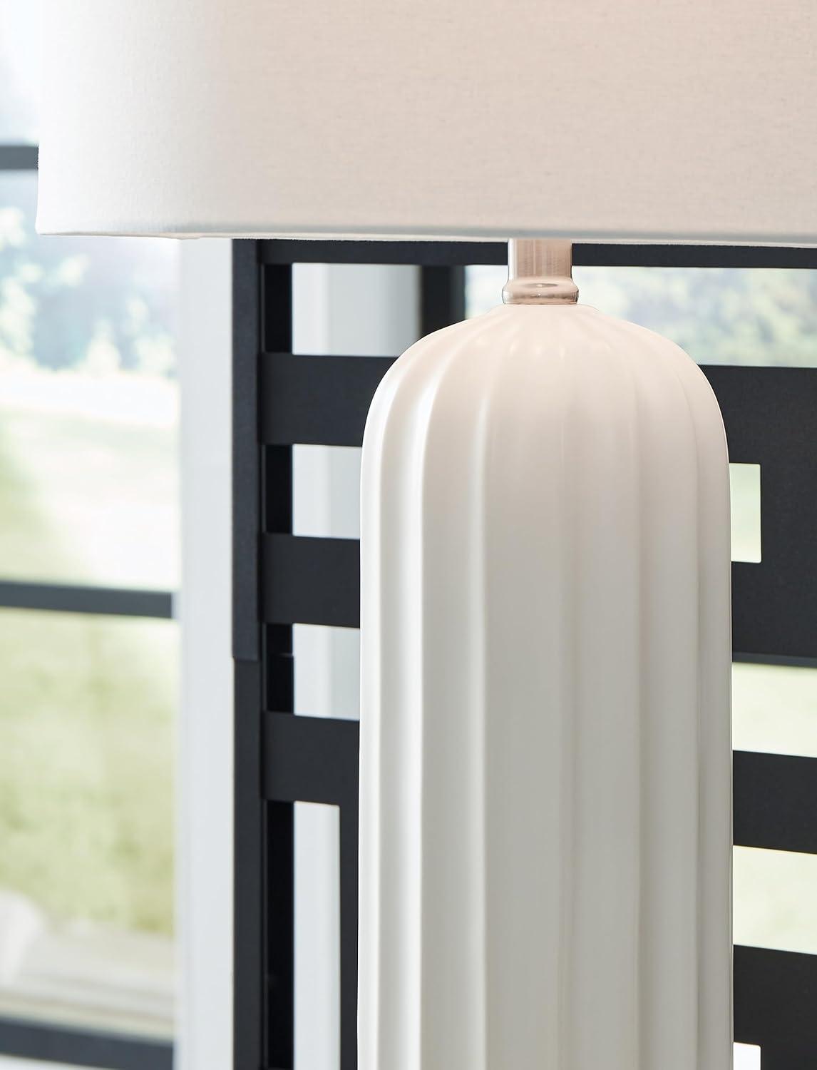Signature Design by Ashley (Set of 2) Clarkland Table Lamps White: Contemporary Ceramic, Drum Shade, 3-Way Switch