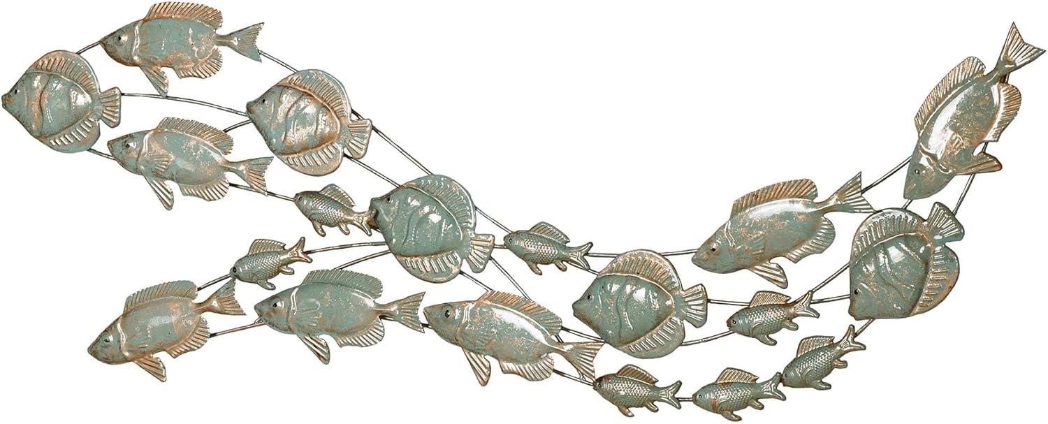 School of Fish Coastal Sea Aqua Metal Wall Art Sculpture 42x15