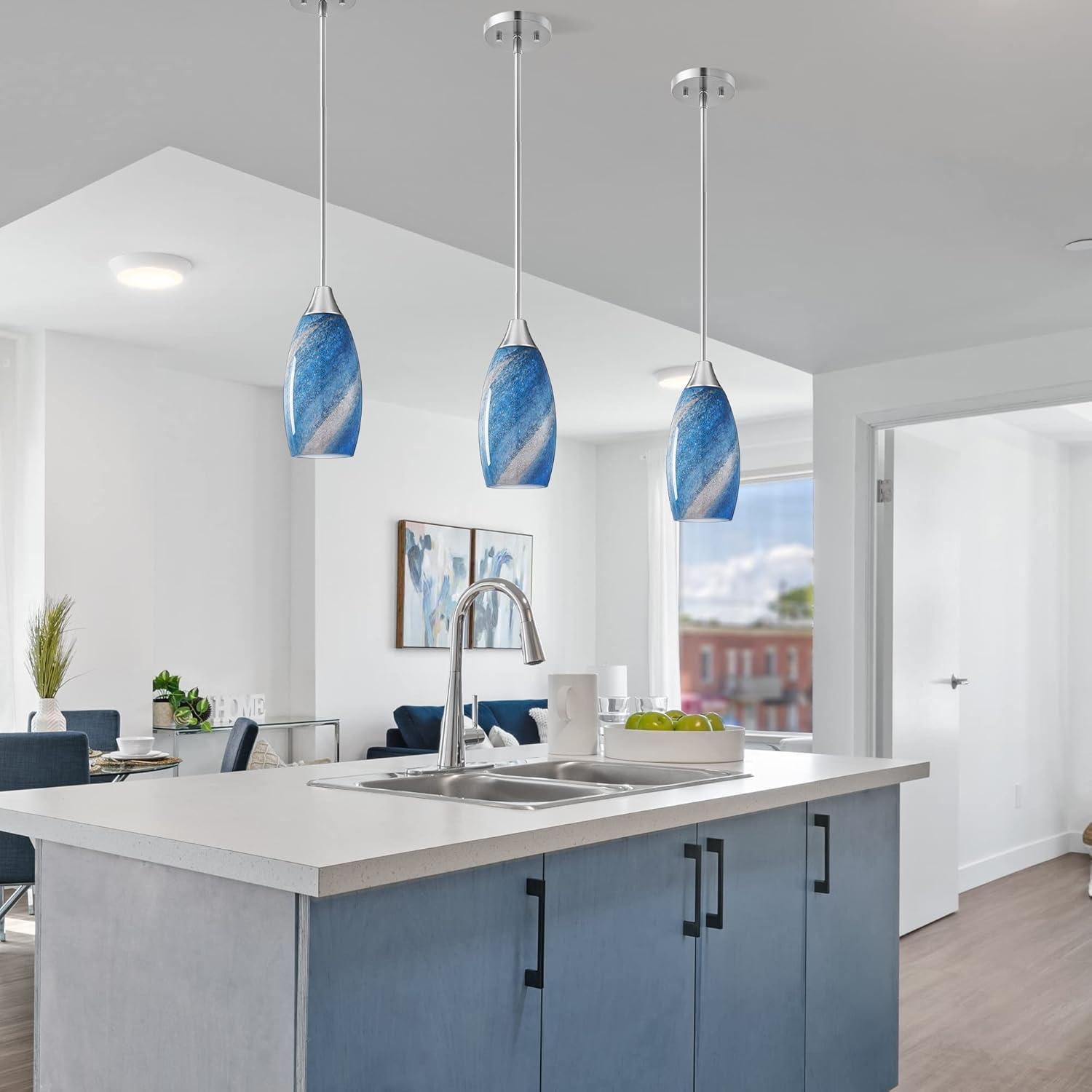 EDISHINE Kitchen Island Art Glass Tapered Brushed Nickel Pendant Light