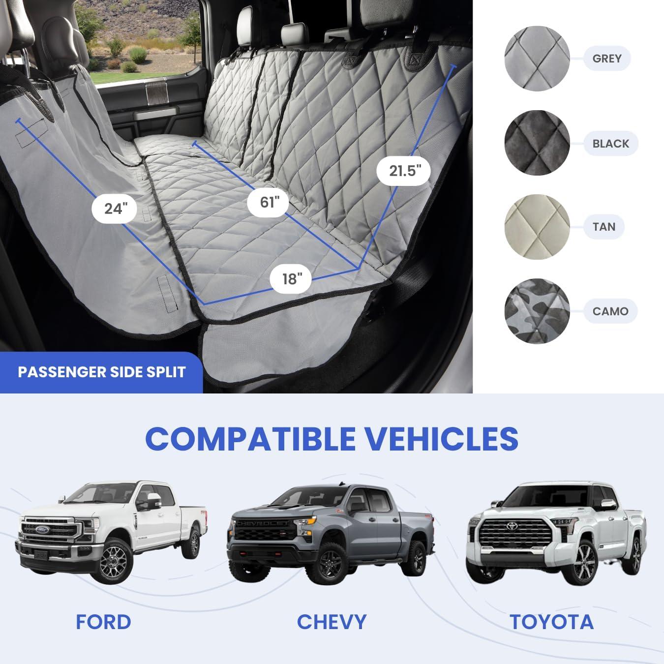 4Knines Crew Cab Rear Bench Seat Cover with Hammock - Heavy-Duty - Waterproof (Black)