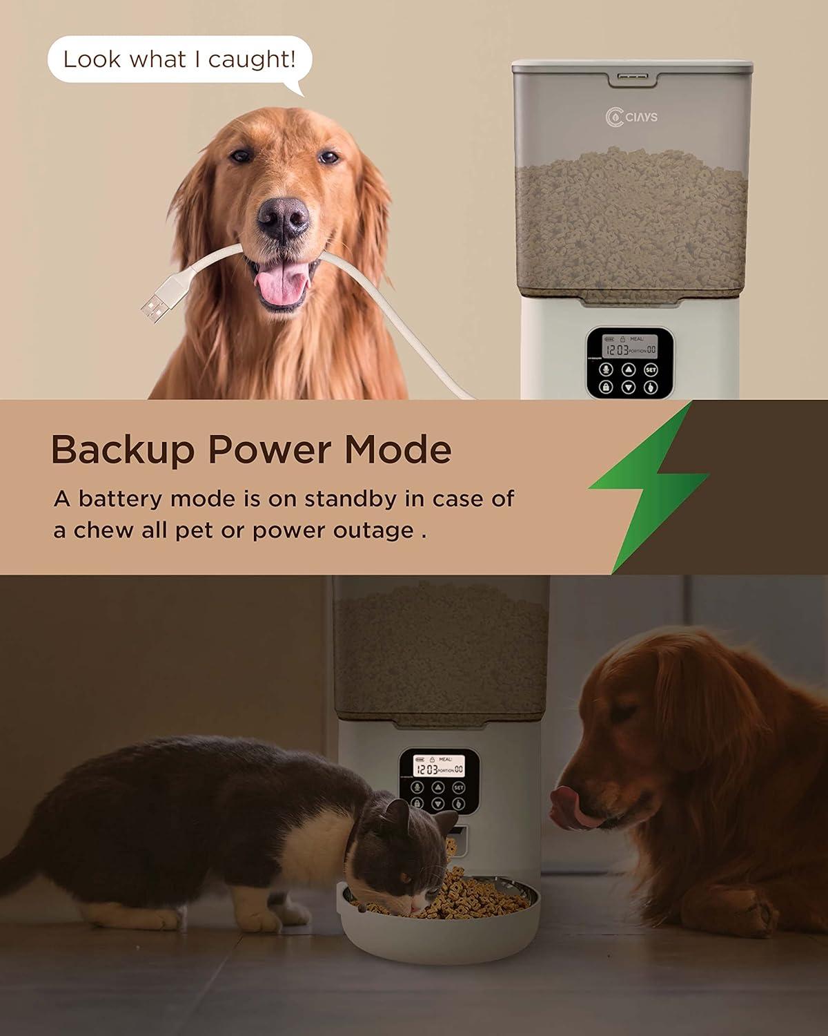 Ciays Automatic Cat Feeder, 5.6L, Control 4 Meals Per Day, Pet Dry Food Dispenser, Dual Power Supply & Voice Recorder, White C49