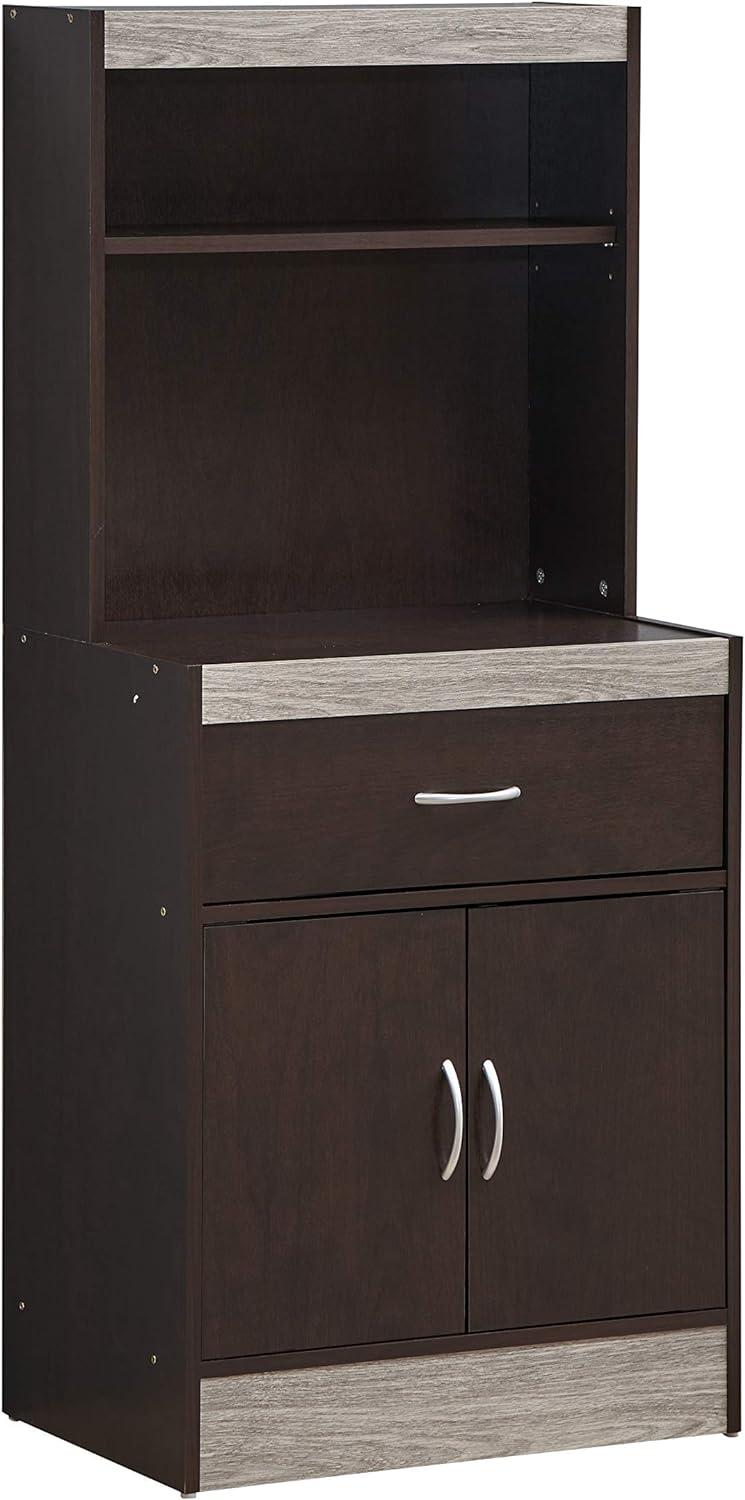 54" Tall Open Shelves, 1-Drawer and Bottom Enclosed Storage Kitchen Cabinet