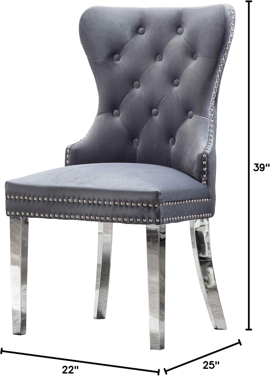 Dark Gray Velvet Upholstered Parsons Side Chair with Metal Legs