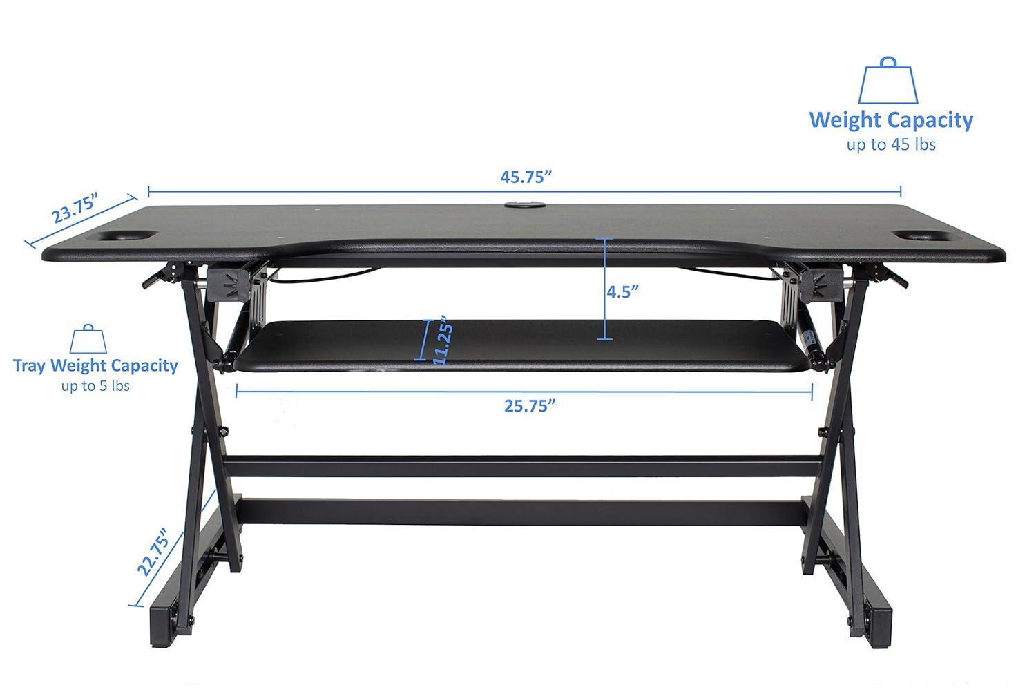 Rocelco 46" Height Adjustable Sit To Standing Desk Riser Black : Extra Large, Ergonomic Keyboard Tray, No Assembly Required