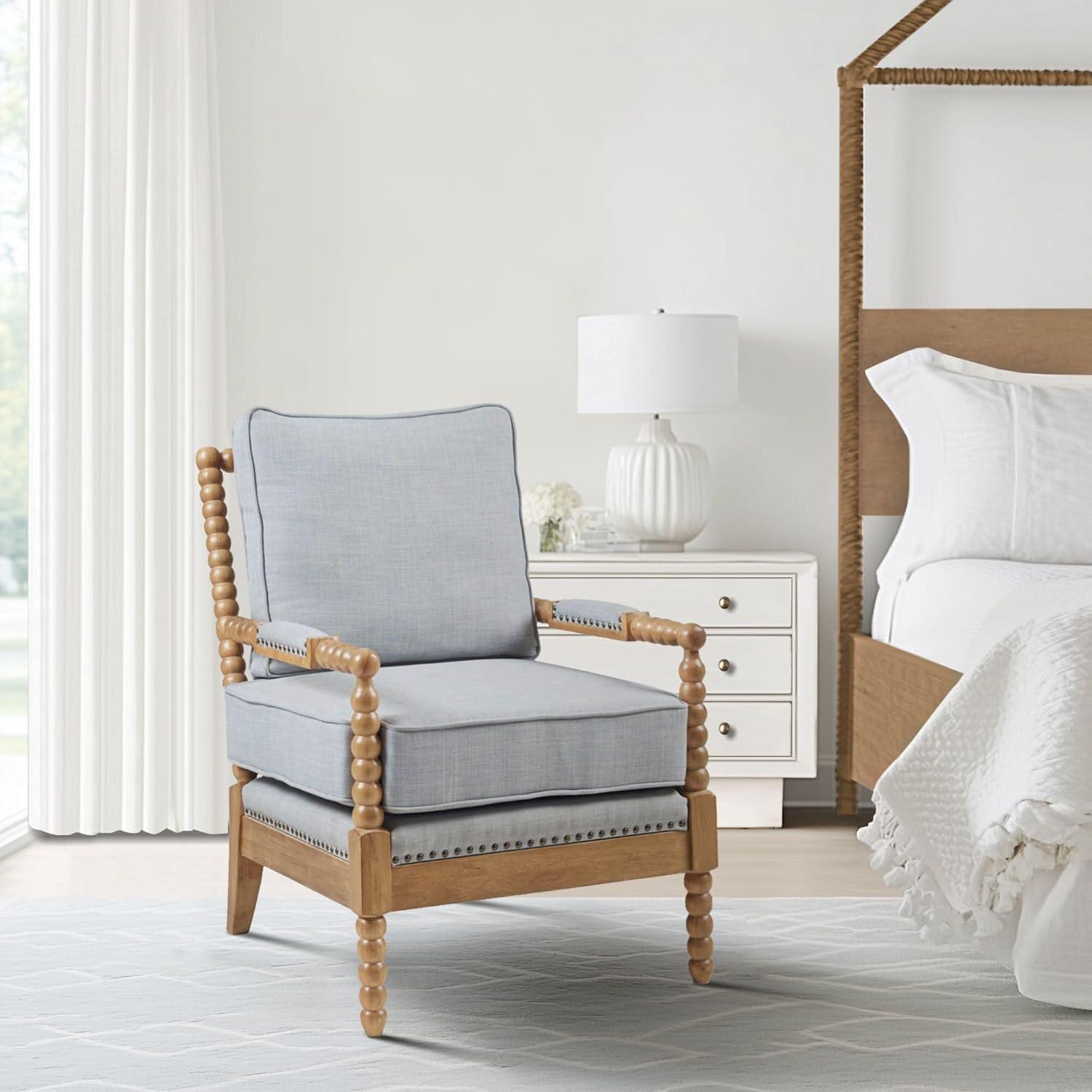 Lyla Accent Chair Light Blue - Madison Park: Elegant Upholstered Bronze Nailhead Trim