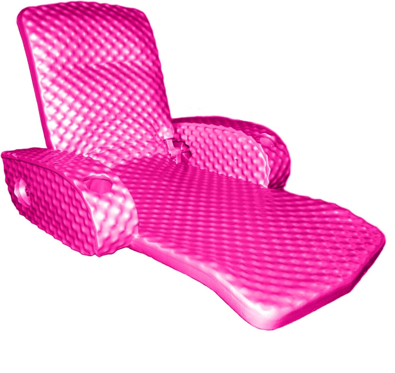 TRC Recreation Super Soft Adjustable Pool Recliner Float Portable Comfortable Chair Lounger with Cup Holders for Swimming Pool Essentials, Pink