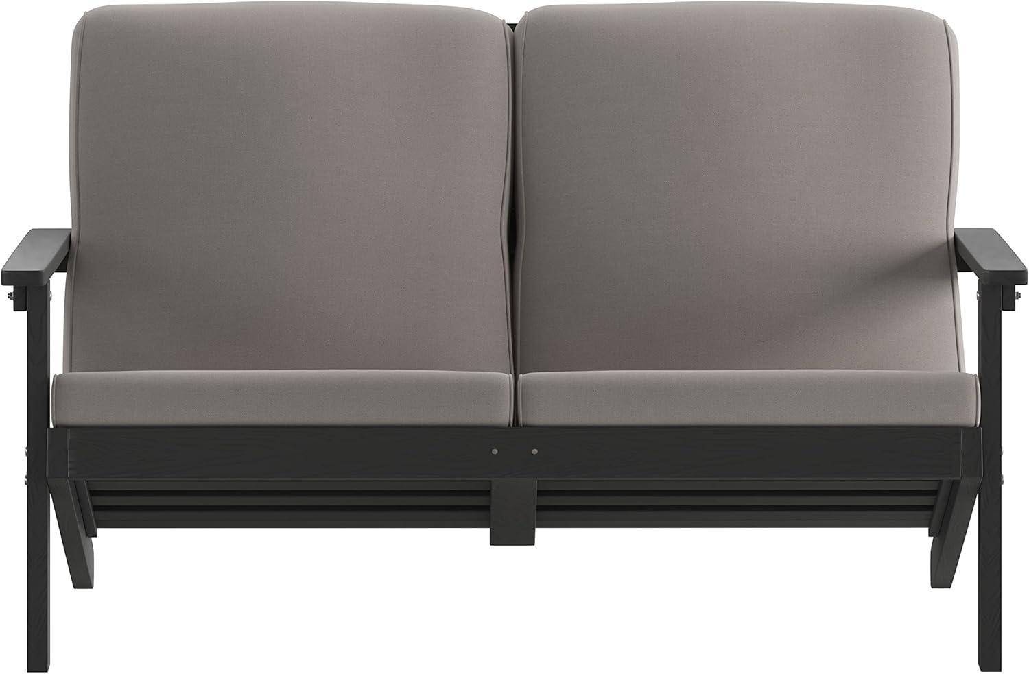 Flash Furniture Charlestown All-Weather Poly Resin Wood Adirondack Style Deep Seat Patio Loveseat with Cushions, Black/Charcoal