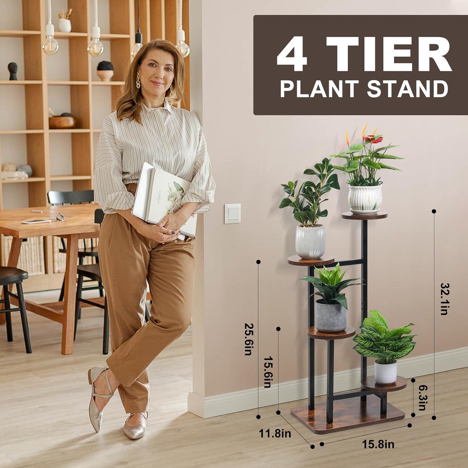 4 Tier Plant Stand Indoor,Tiered Plant Stands For Indoor Multiple Plants,Tiered Planter Shelf Rack Iron Potted Flower Pot Holder Stands For Patio, Garden, Corner, Balcony, Living Room