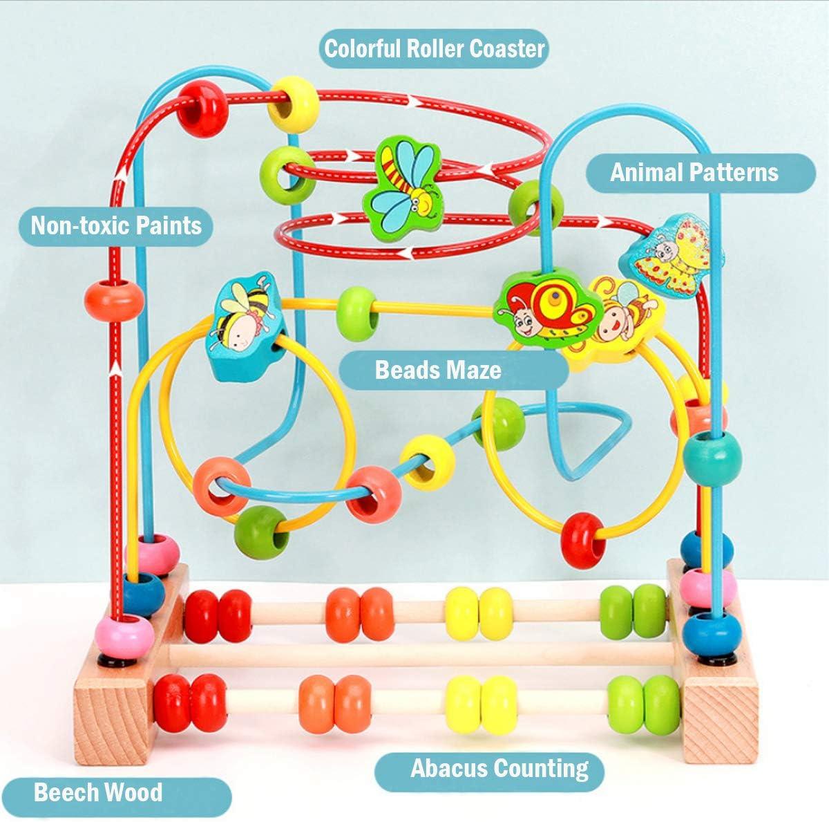 Colorful Wooden Bead Maze Roller Coaster Toy