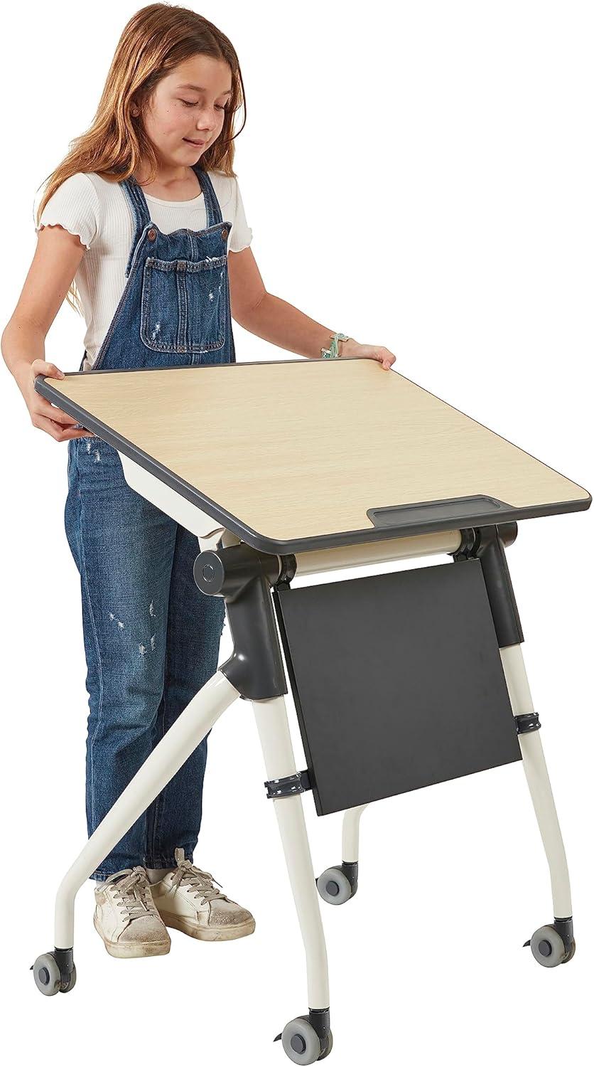 ECR4Kids ECR4Kids Nesting Student Desk, Portable Table, Maple/Grey