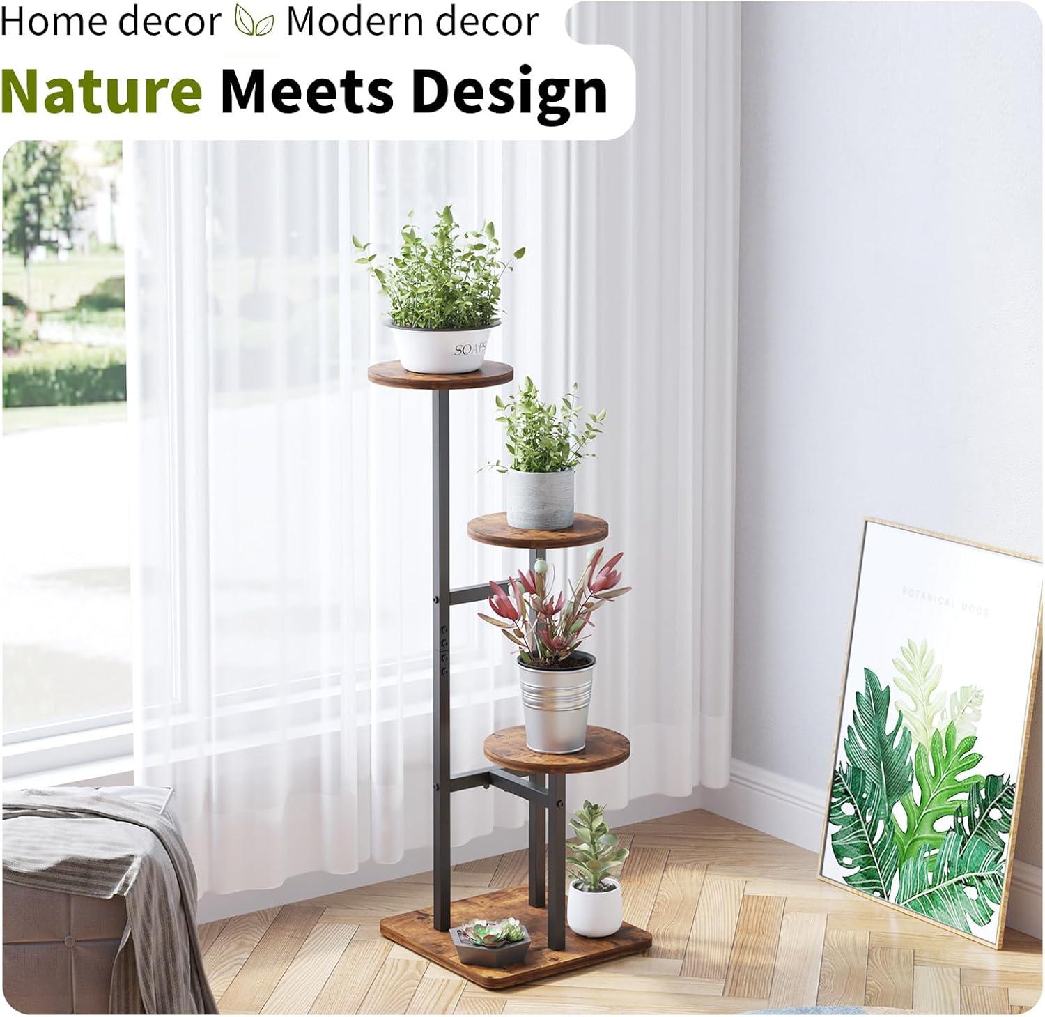 Brown 3-Tier Iron and MDF Corner Plant Stand