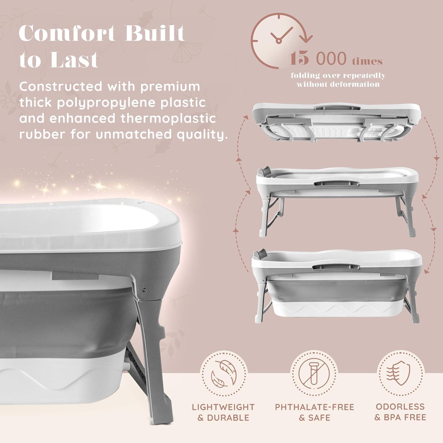 Portable Bathtub for Adult - Large 56'in Foldable Collapsible tub - Ergonomically Designed for the Ultimate Relaxing Soaking Bath. Ideal for Small Spaces - Quick, Effortless Folding Bathtub