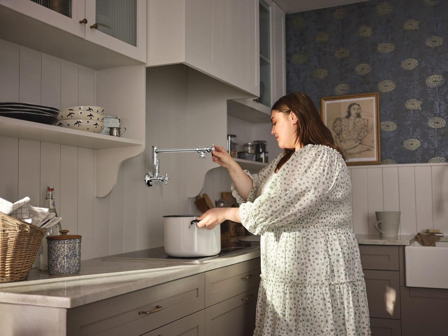 Moen Traditional Wall Mount Swing Arm Folding Pot Filler Kitchen Faucet