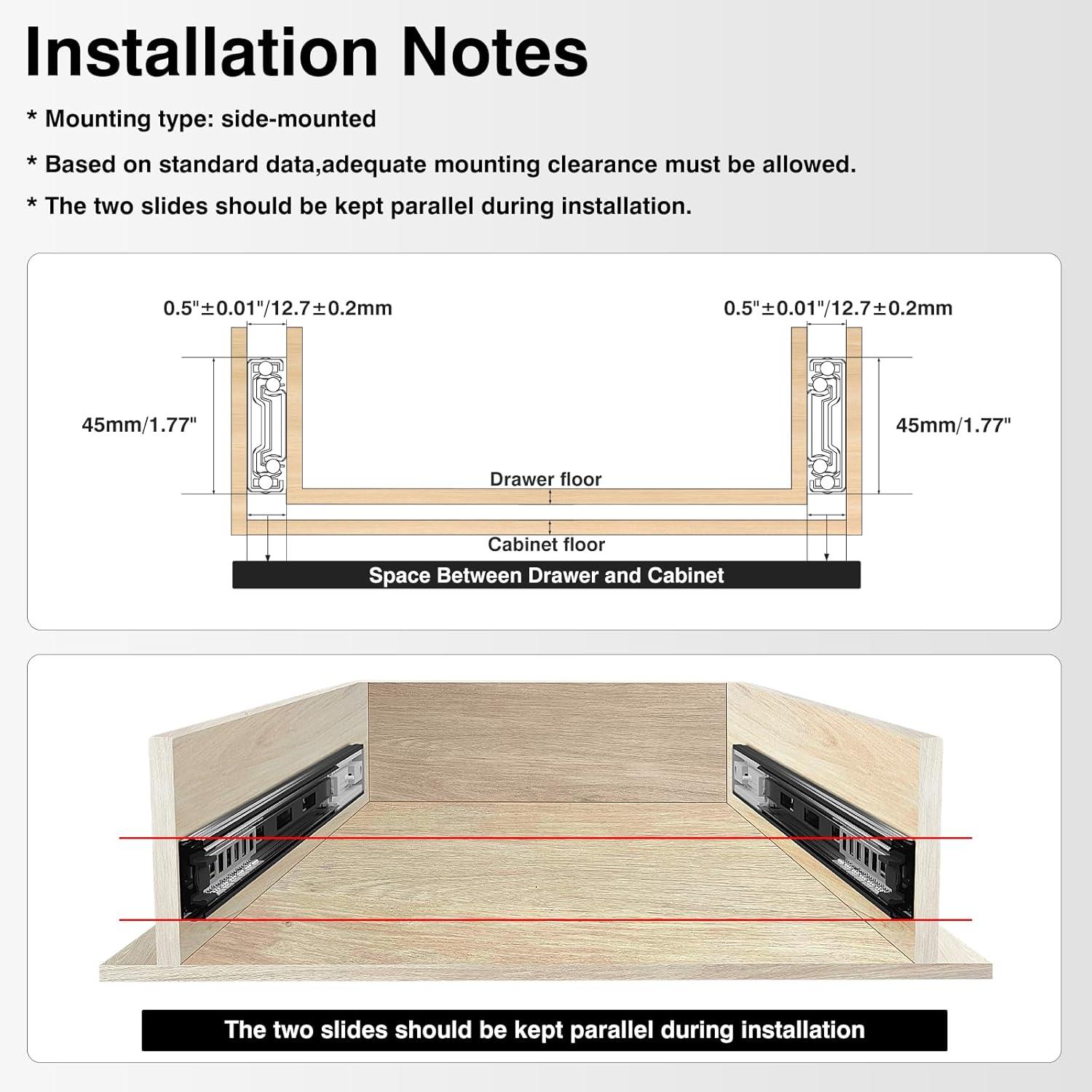 1 Pair Soft Close Stainless Steel Full Extension Drawer Hardware Slides 100 lb Load Capacity Side Mount Ball Bearing Self Close Kitchen Cabinet Rails Dresser Runners(Sliver,14 inch)