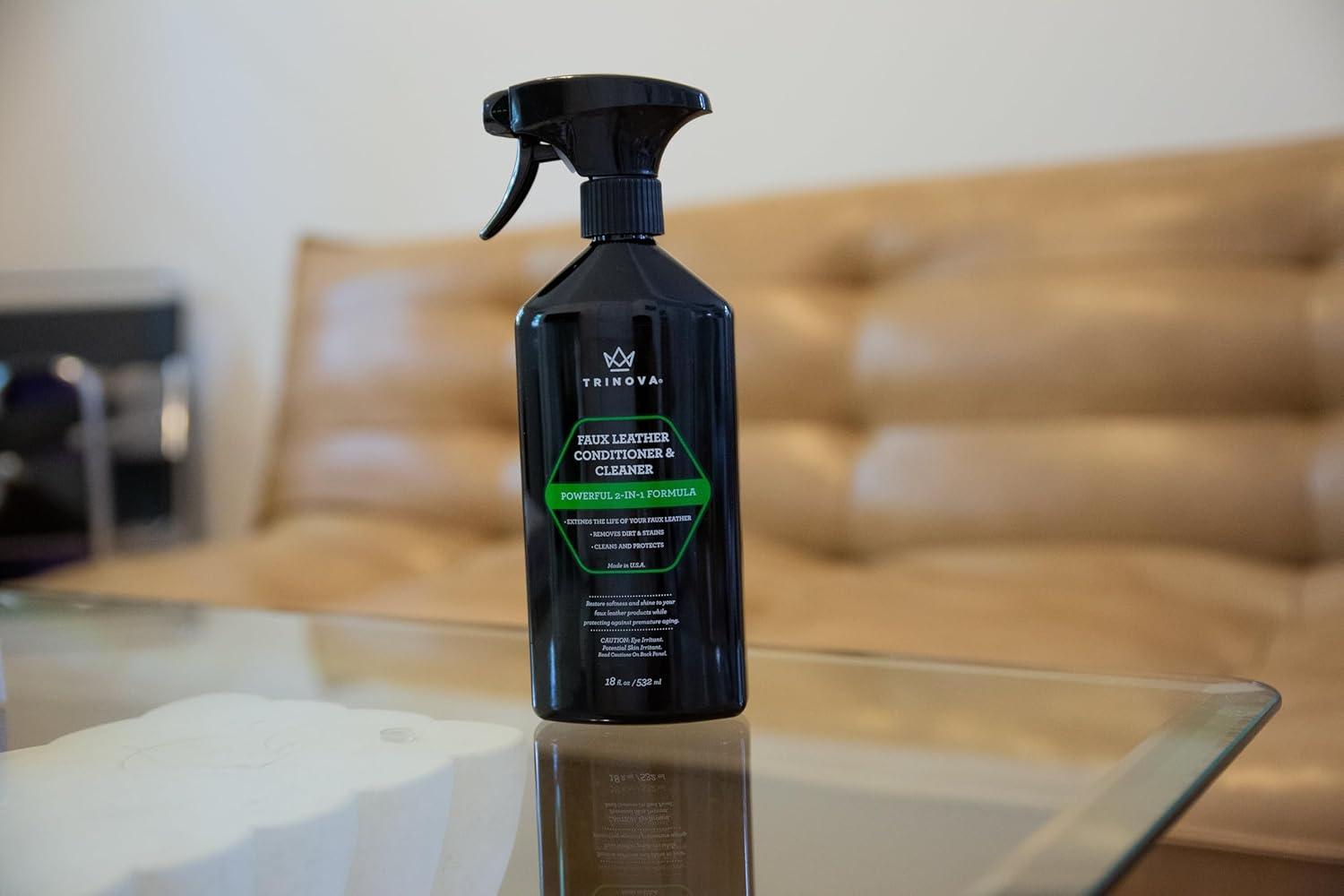 TriNova Leatherette Vinyl and Faux Leather Cleaner & Conditioner - Keep Seats, Jackets, Pleather, Handbags, Sofas, Couches, Shoes, Boots & More Looking New - 18 fl oz