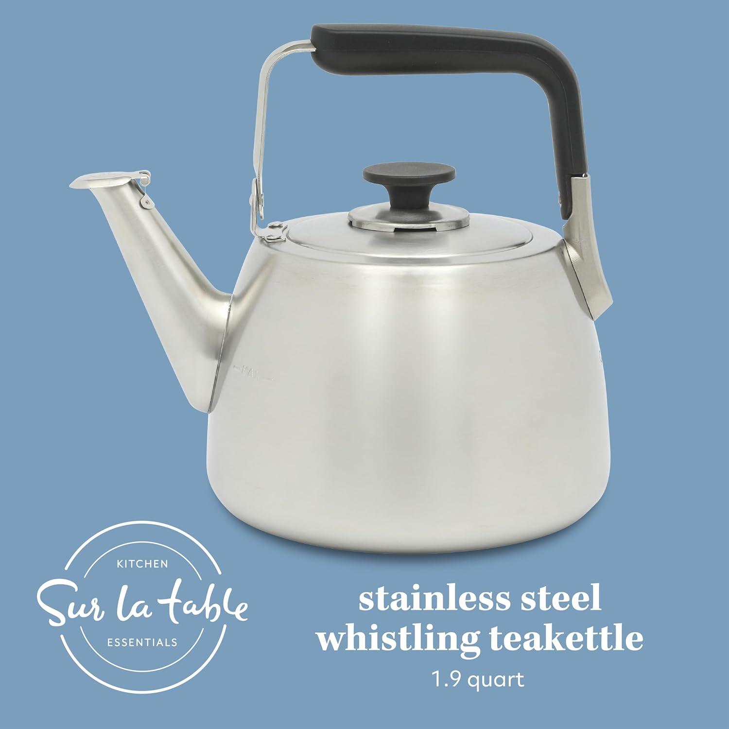 Large Brushed Stainless Steel Whistling Tea Kettle with Bakelite Handle