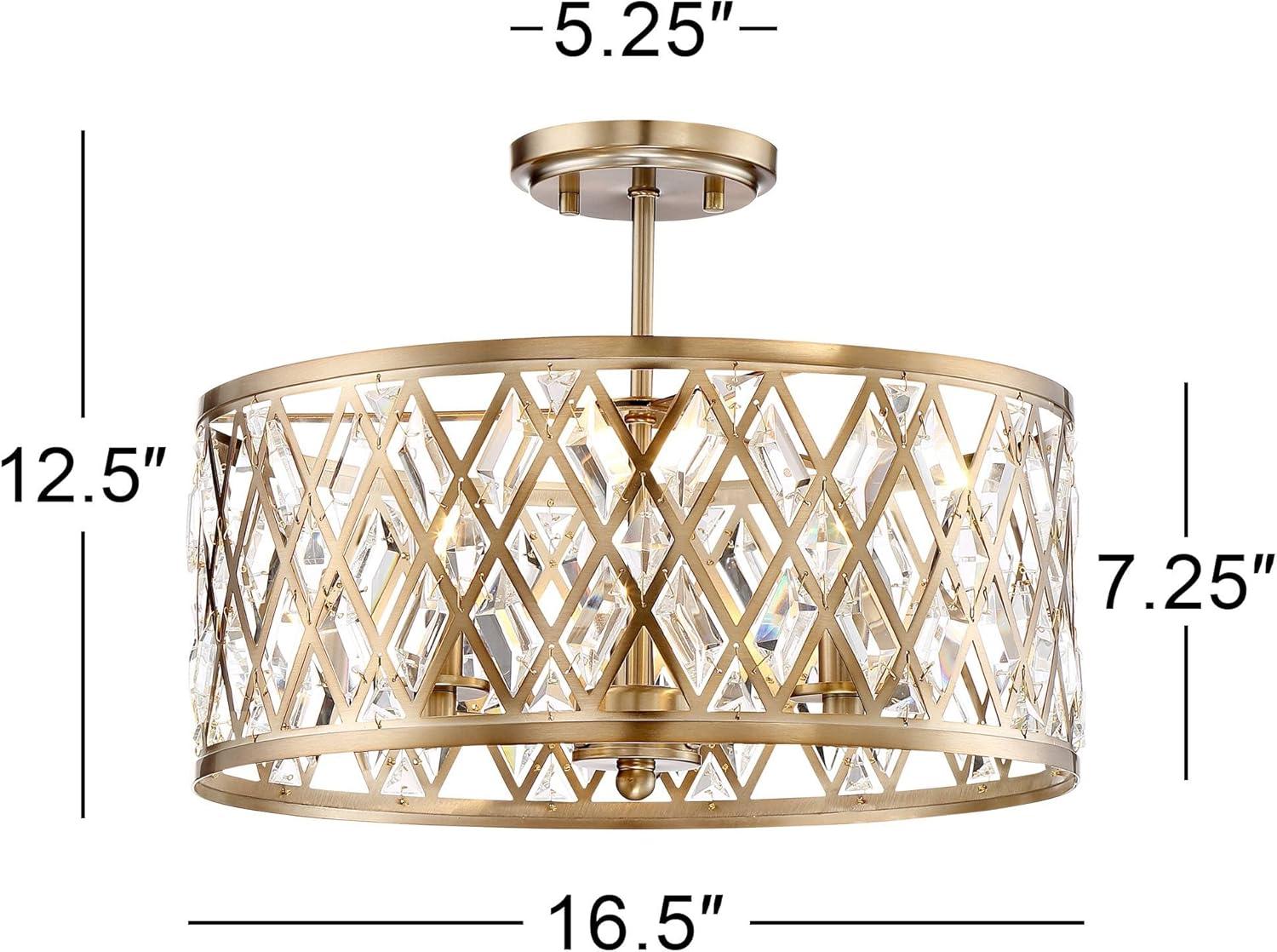 Possini Euro Design Tanz Modern Ceiling Light Semi Flush Mount Fixture 16 1/2" Wide Satin Brass 3-Light Clear Glass Crystal for Bedroom Kitchen House