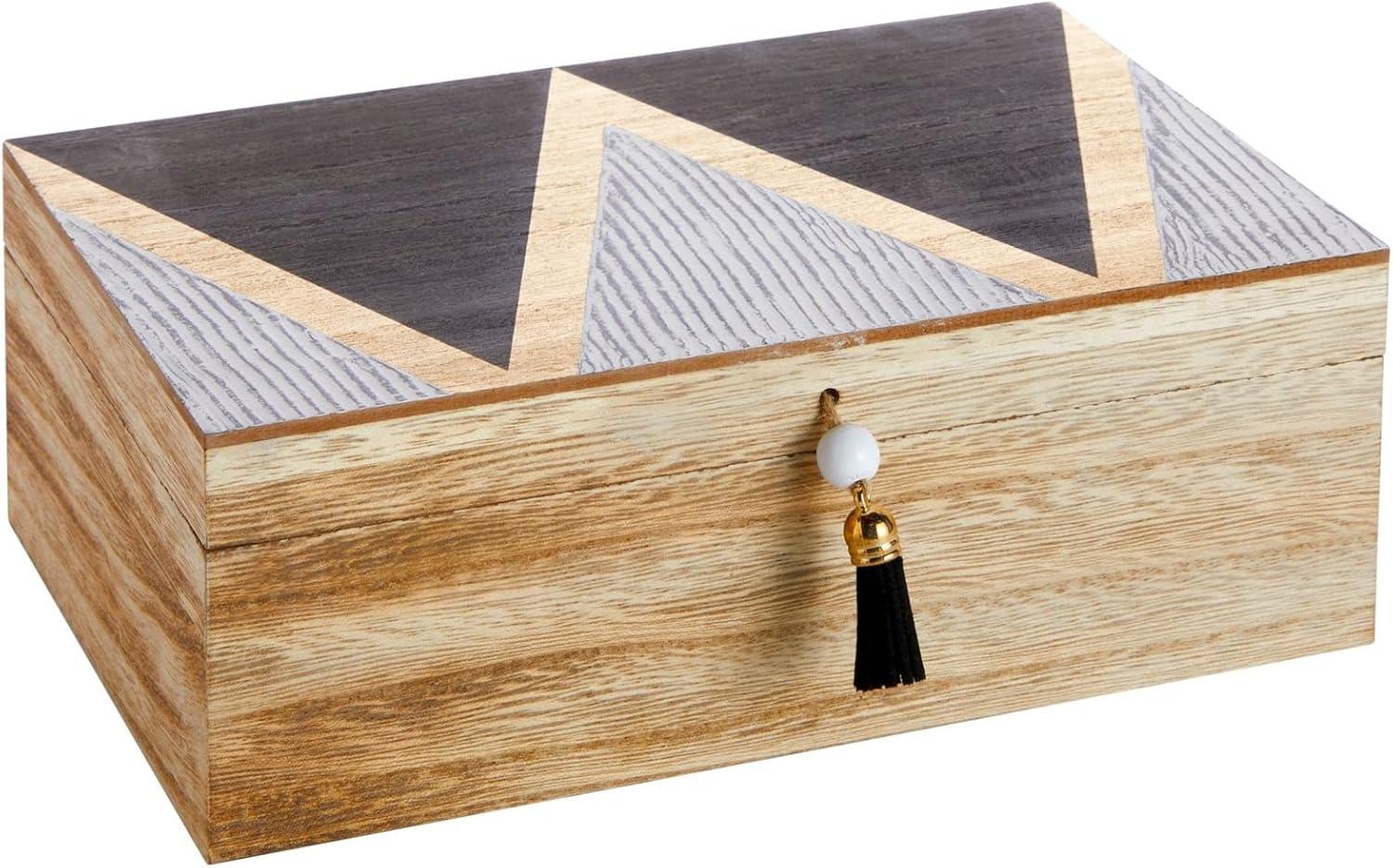 Juvale Small Wooden Decorative Box with Lid and Tassel for Jewelry, Trinket Storage, 9.4 x 6 x 3 In