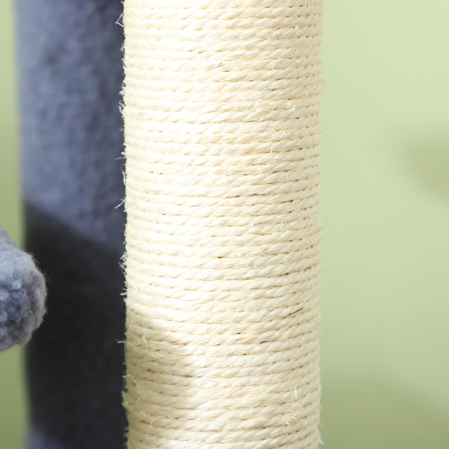 PawHut 4 Levels Cat Steps, Pet Stairs Carpeted Ladder, Kitten Tree Climber with Scratching Posts, Hanging Play Ball, Side Step, Gray
