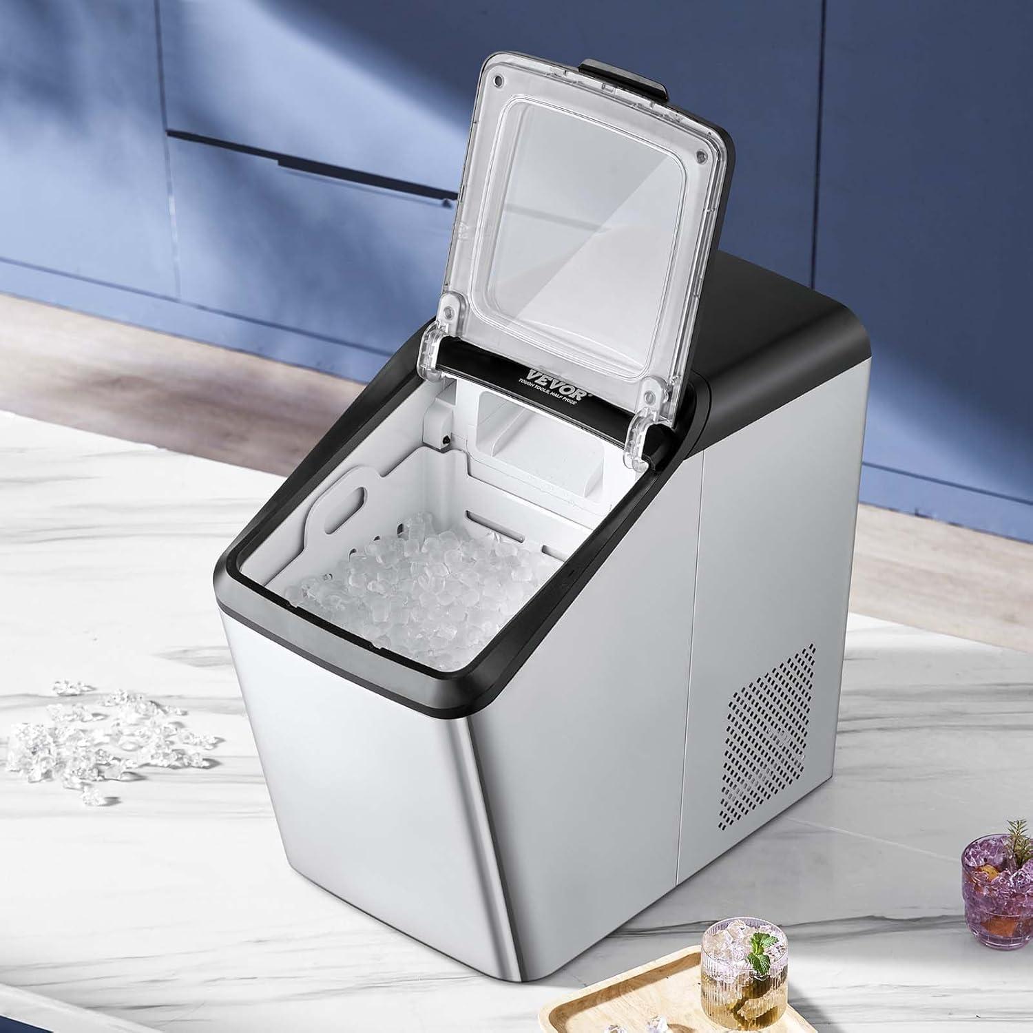 Stainless Steel Portable Nugget Ice Maker with Self-Cleaning Function