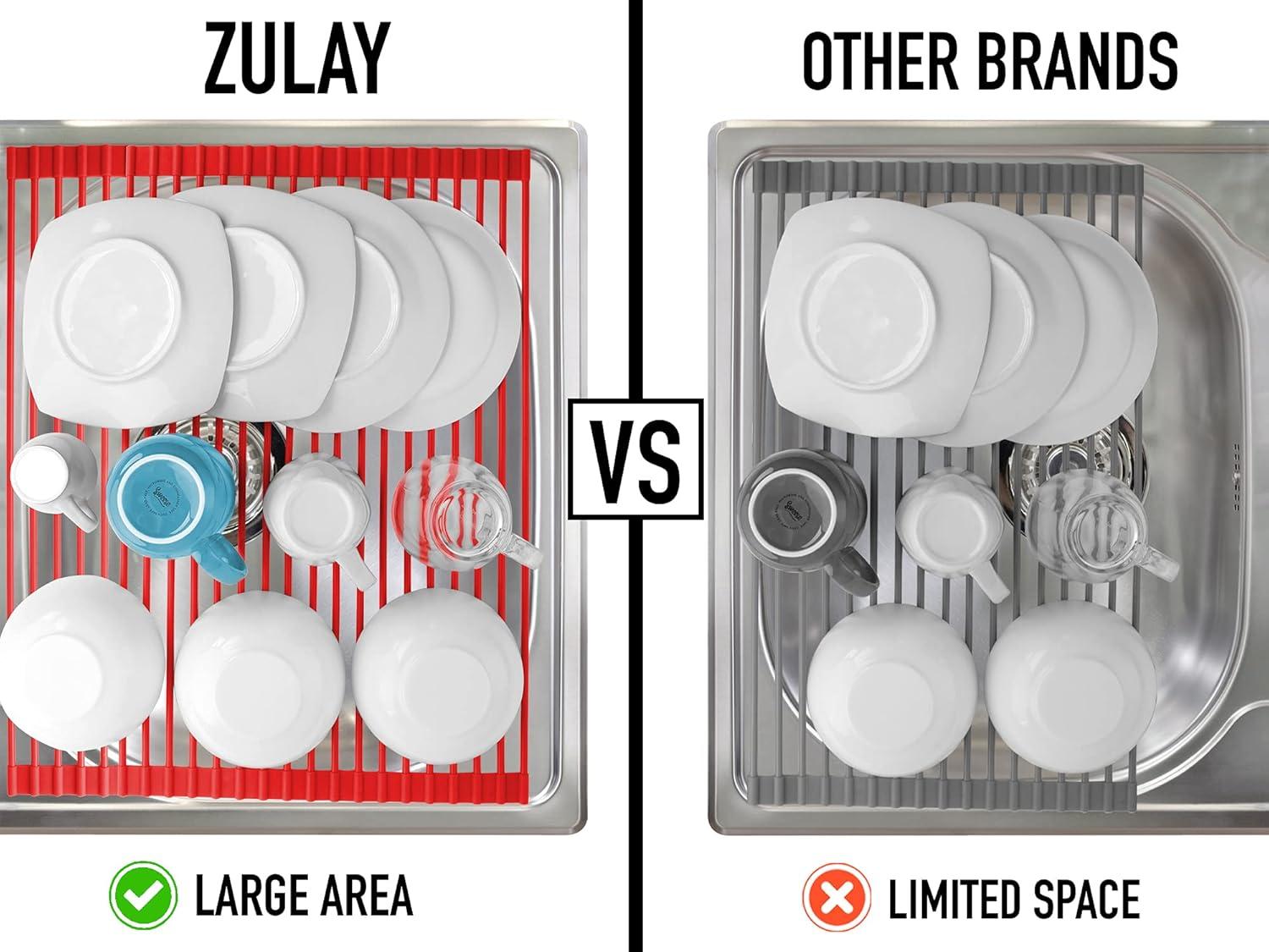 Zulay Kitchen Zulay Kitchen Large Roll Up Dish Drying Rack - Heavy Duty Silicone Wrapped Steel Rods Over Sink Dish Drying Rack