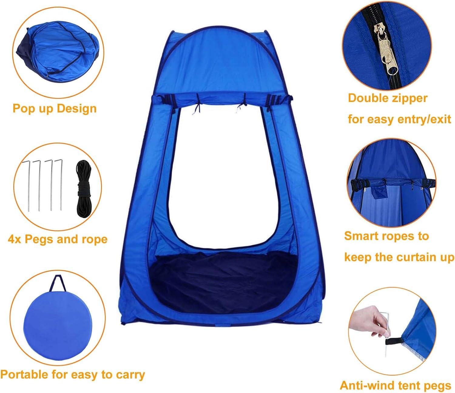 Blue Polyester Pop Up Personal Emergency Tent with Clear Windows