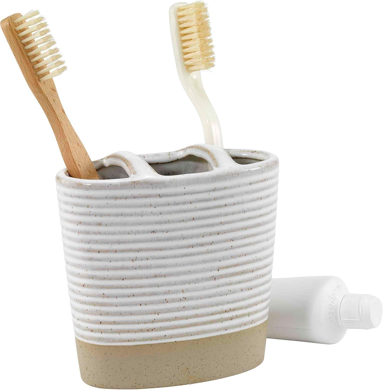 White and Beige Ceramic Bathroom Accessory Set