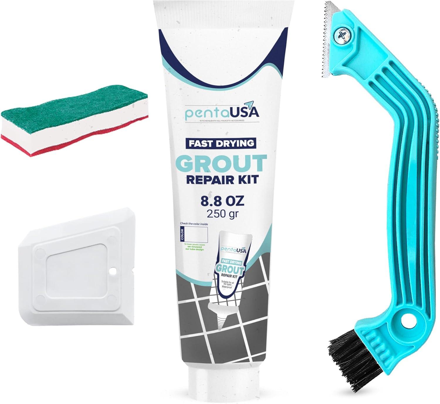 PentaUSA 8.8oz Bundle Tile Grout Repair Kit with Grout Removal Tool, Premix Grout Bundle Set with Remover Saw, Sponge and Cleaner
