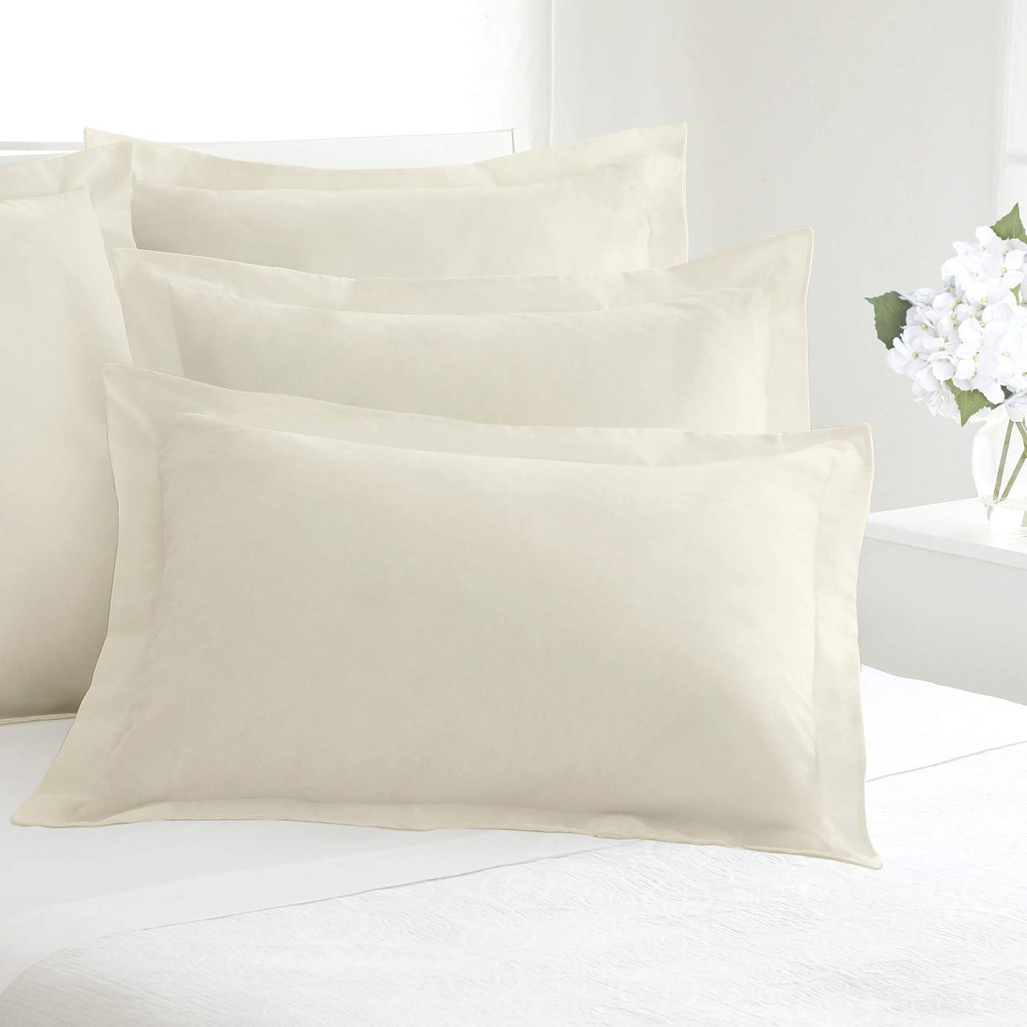 Ivory Cotton-Polyester Embroidered Standard Pillow Shams, 2-Pack