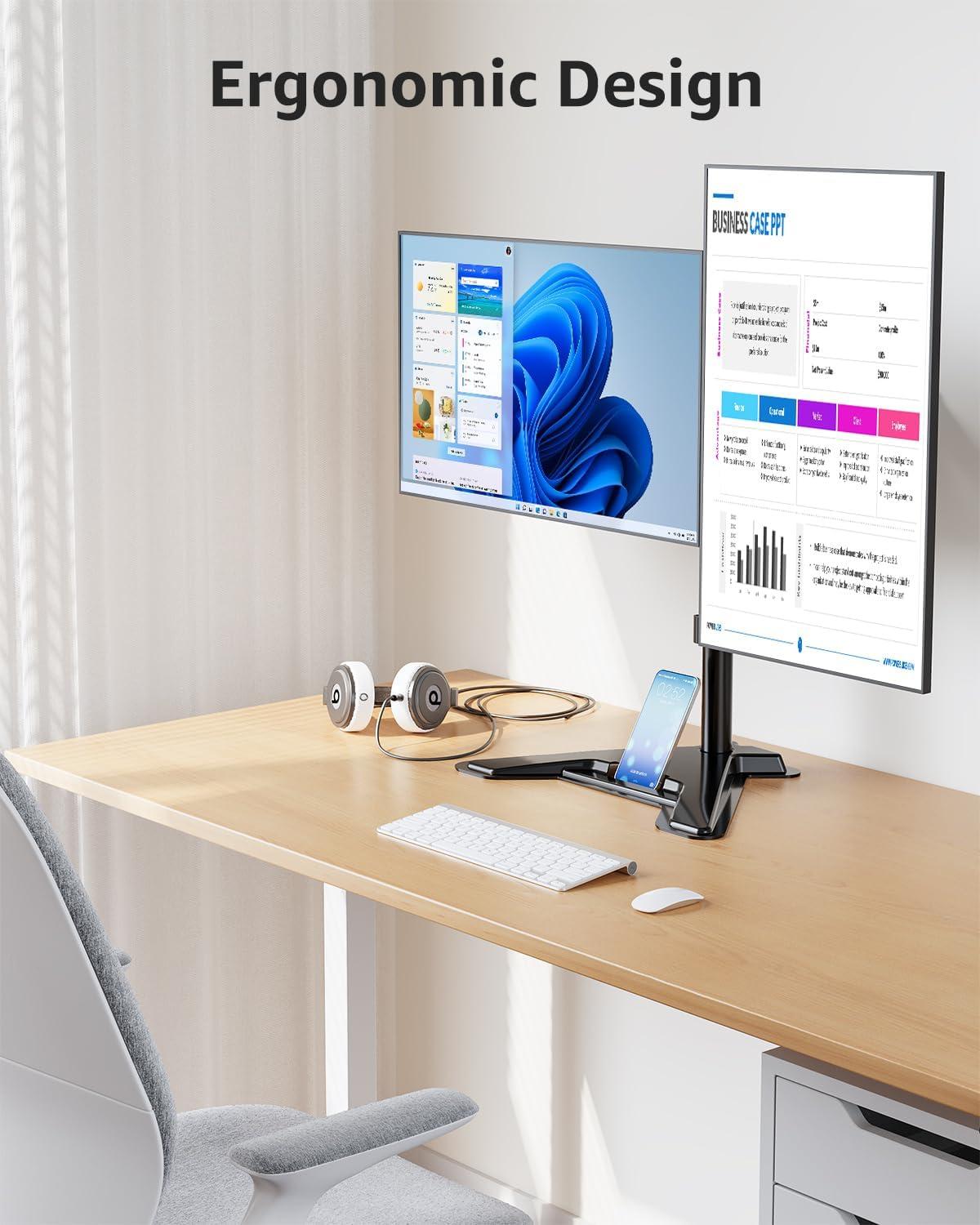 MOUNTUP Dual Monitor Stand - Freestanding & Height Adjustable Monitor Desk Mount, Steady VESA Mount Holds Max 17.6 lbs, Computer Monitor Stand for 2 Screens up to 27 inches, MU1002