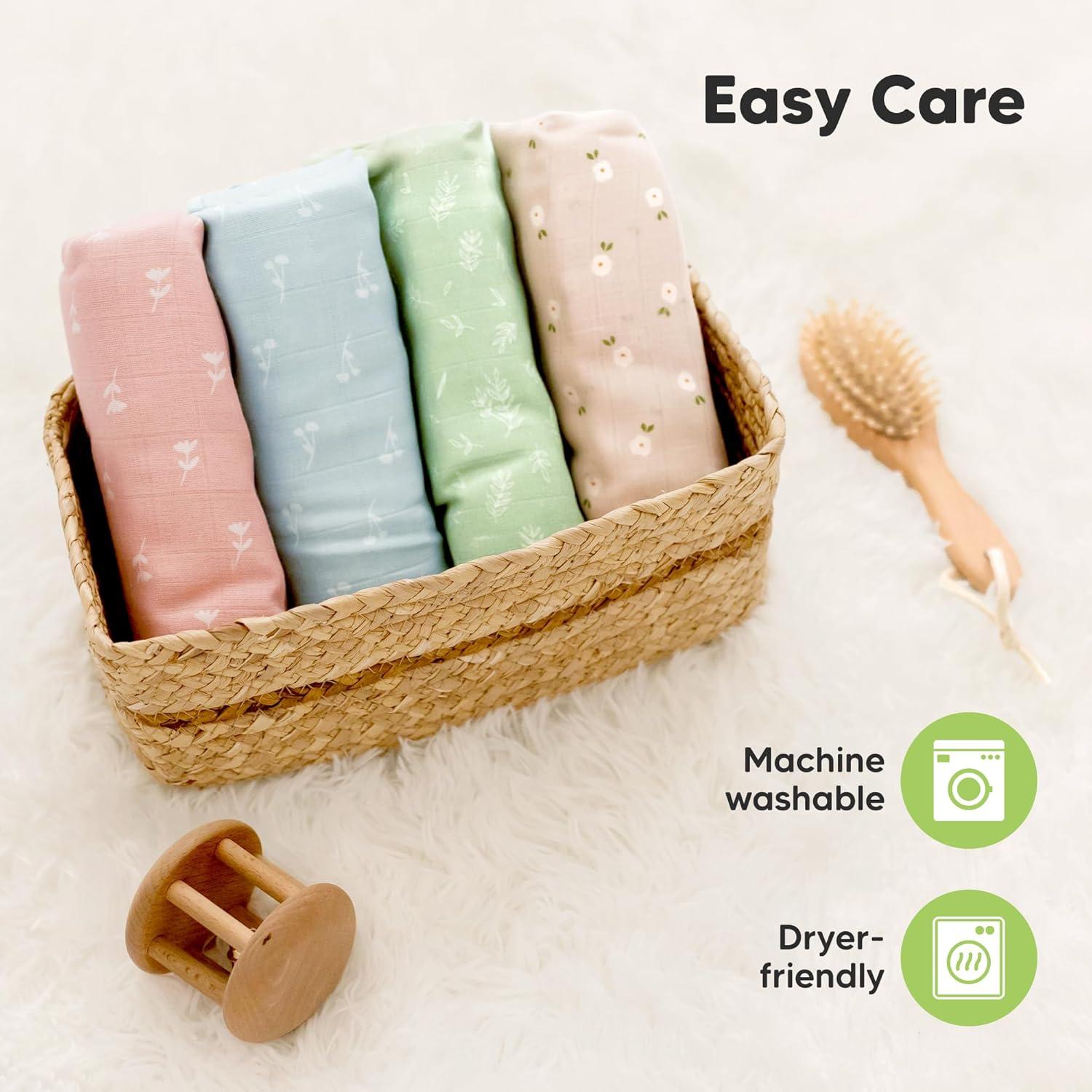 KeaBabies 4pk Muslin Swaddle Blankets for Baby Boys, Girls - Organic Baby Blankets, Swaddles for Newborns (Bloom)