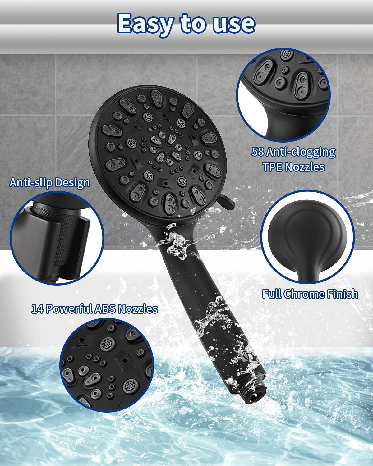 Matte Black 7-Spray Handheld Shower Head with Stainless Steel Hose