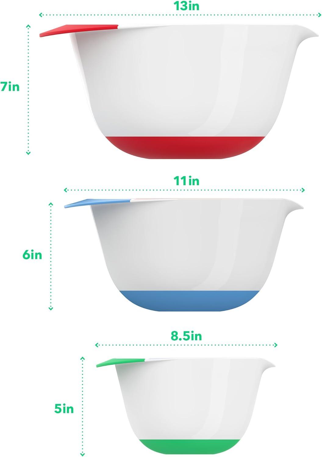 White 3-Piece Plastic Mixing Bowl Set with Rubber Grip Handles