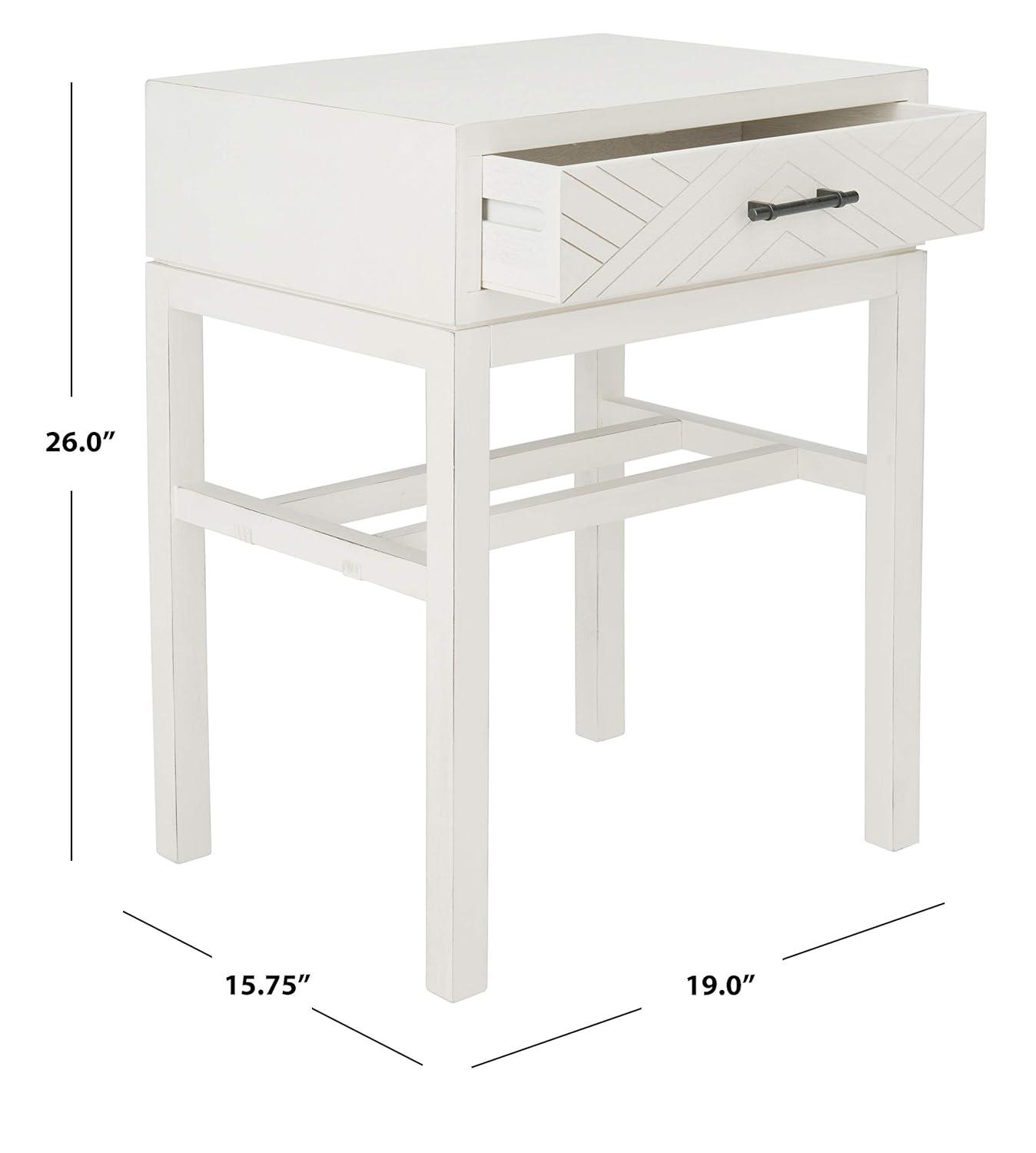 Ajana 1 Drawer Accent Table - Distressed White - Safavieh.