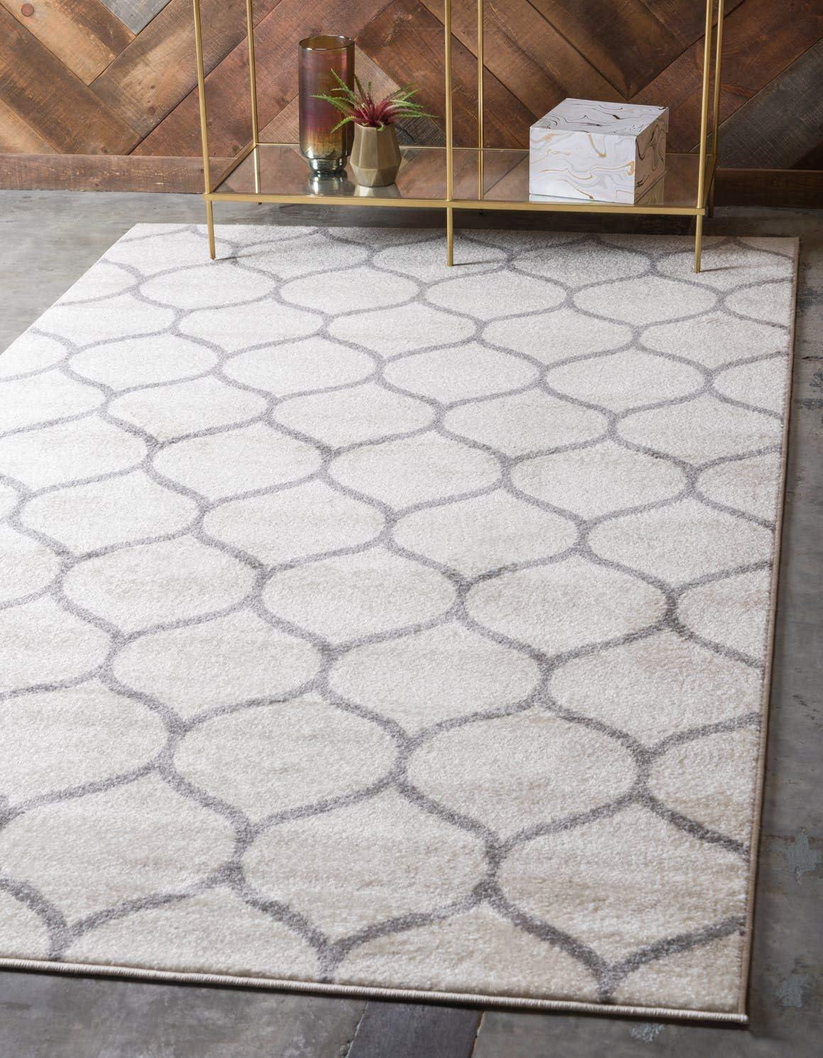 Unique Loom 9' 0 x 12' 0 Trellis Frieze Rounded Ivory Area Rug